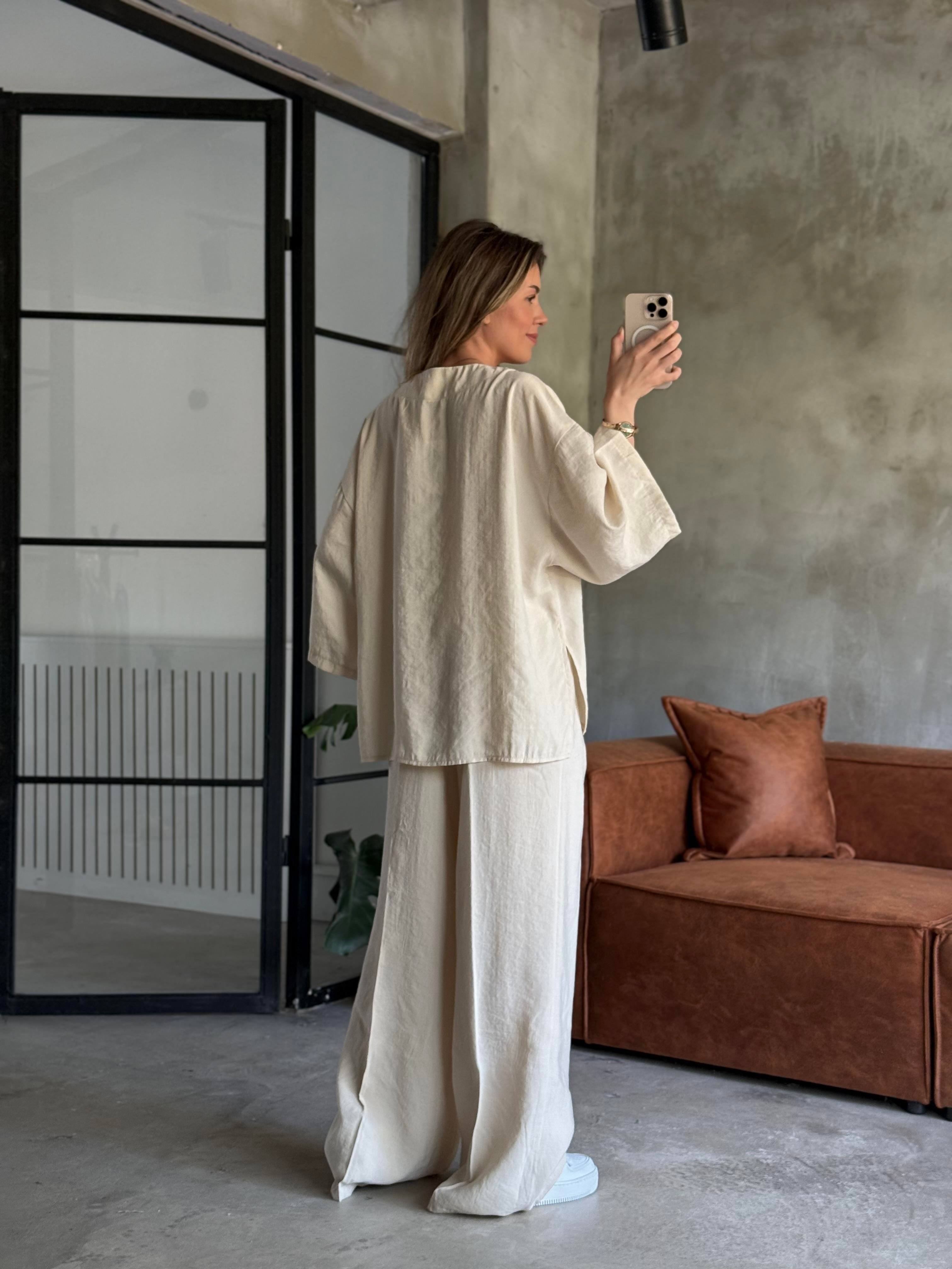 Krem Premium Tensel Oversize Takım - Dominatrend