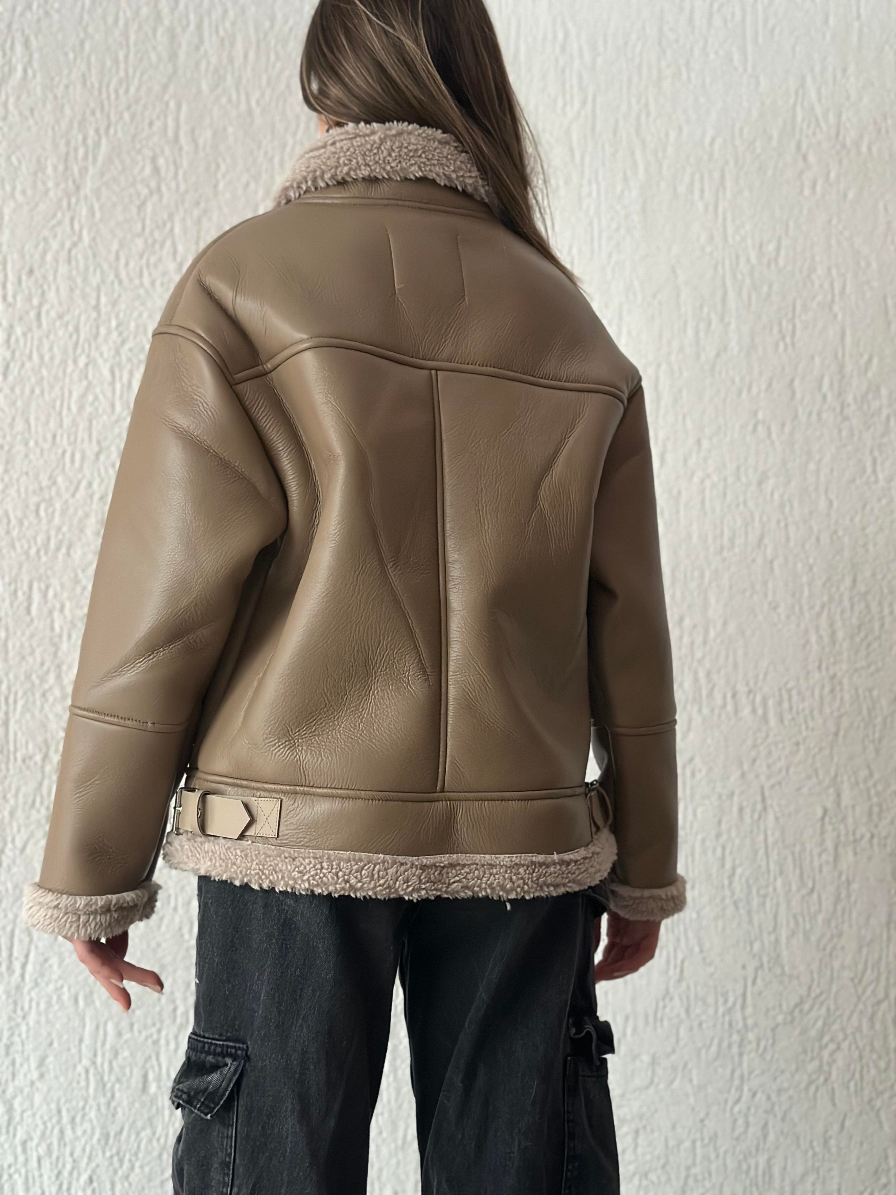 Kürklü Deri Biker Mont - Dominatrend