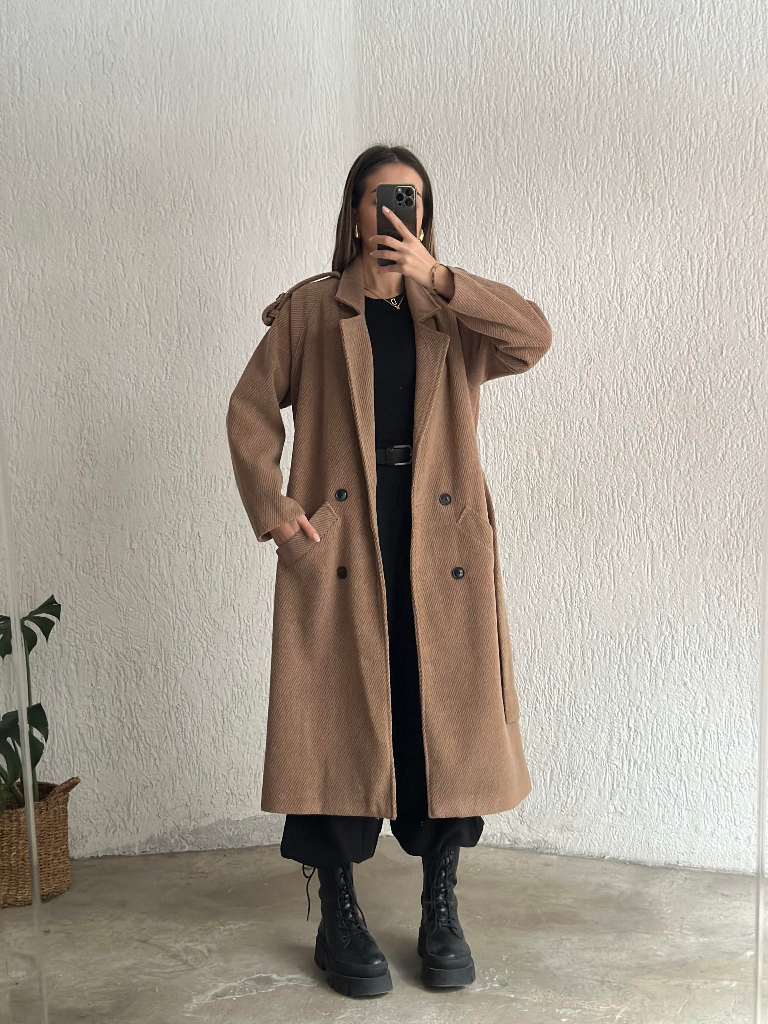 Kuşaklı Kaşe Kaban - Camel - Dominatrend