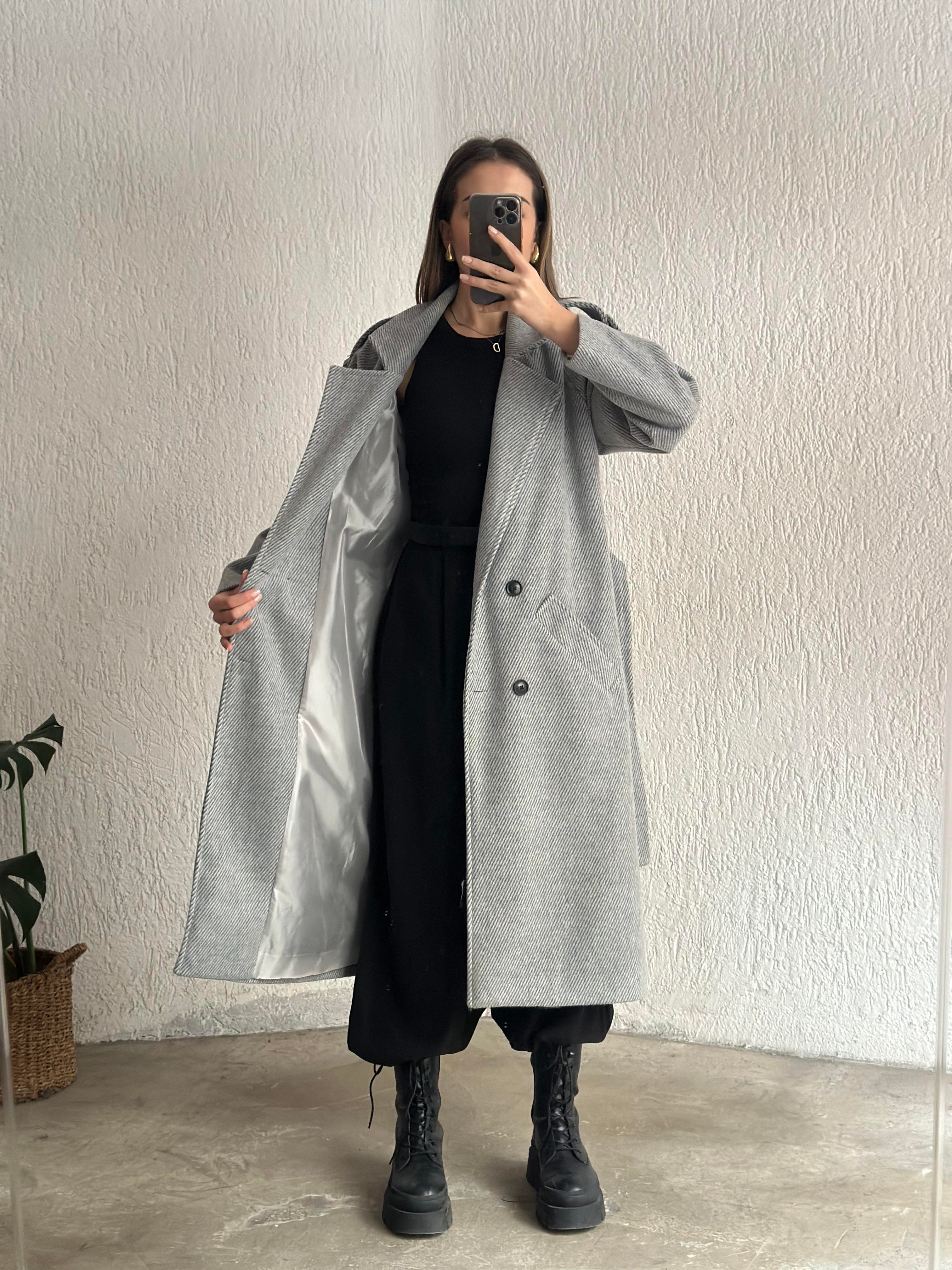 Kuşaklı Kaşe Kaban - Gri - Dominatrend