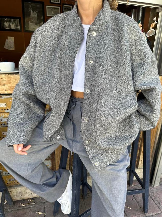 Kuzu Bomber Oversize Ceket - Gri - Dominatrend