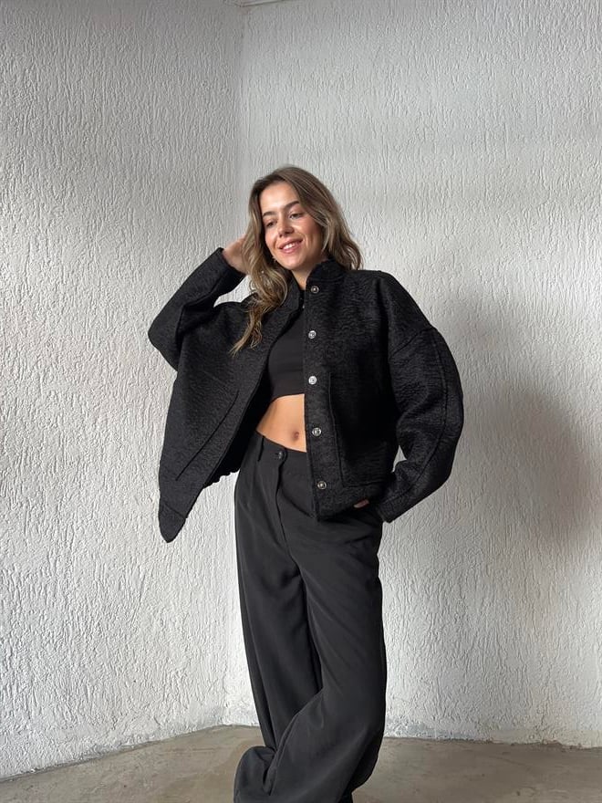 Kuzu Oversize Bomber Ceket - Siyah - Dominatrend