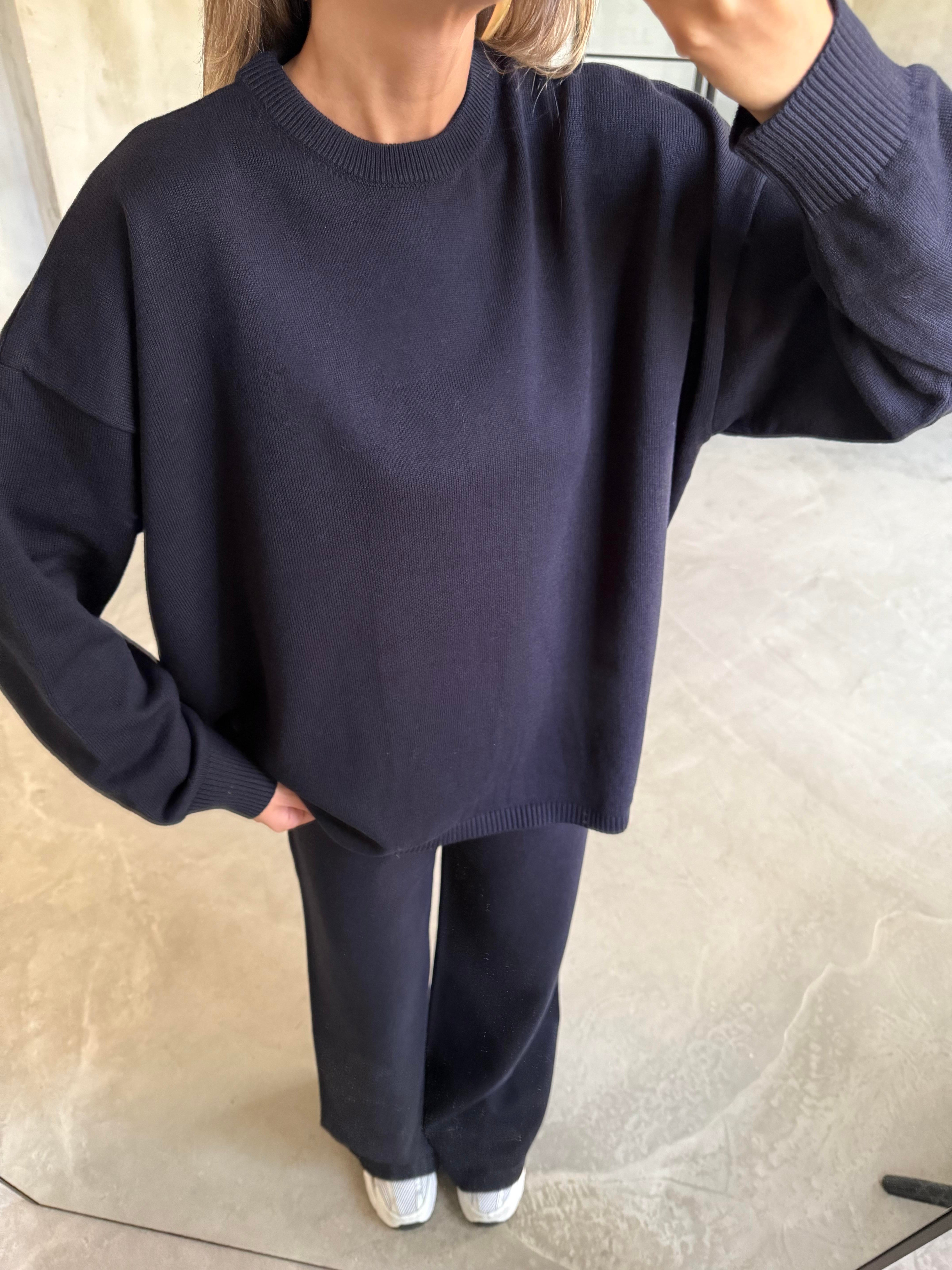 Lacivert Basic Oversize Triko Takım - Dominatrend