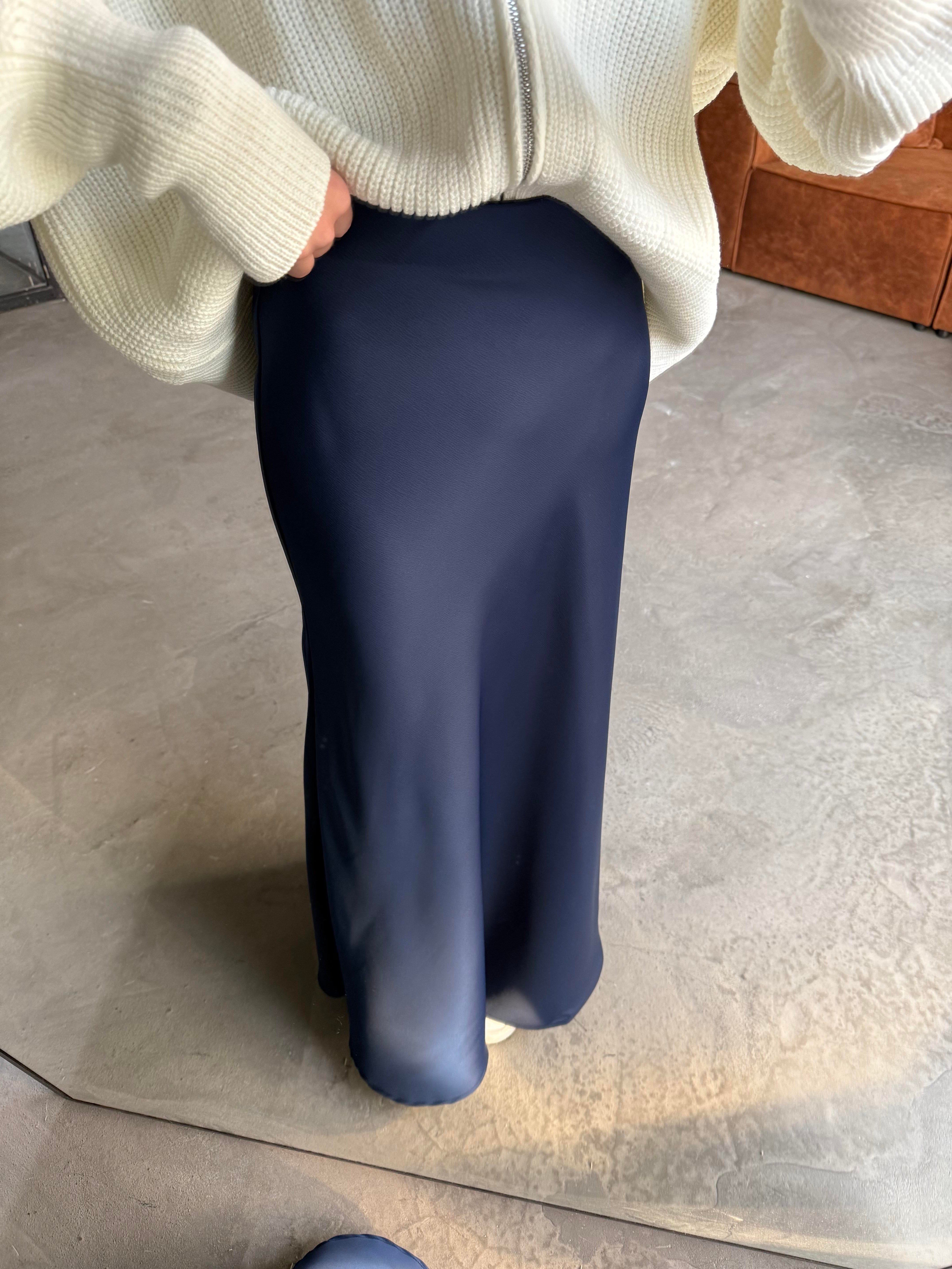 Lacivert Maxi Saten Etek  - Dominatrend