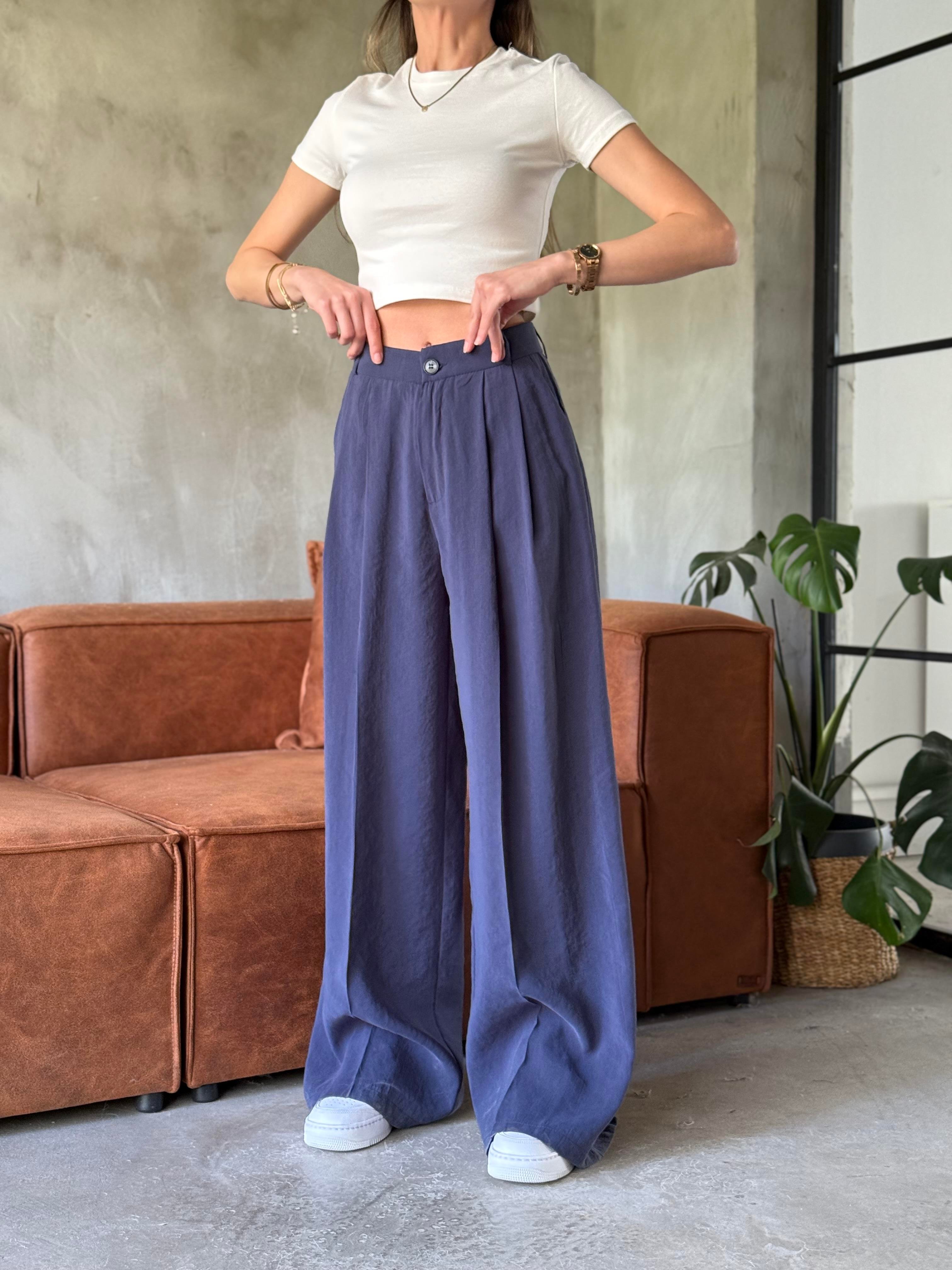 Lacivert Tencel Pantolon - Dominatrend