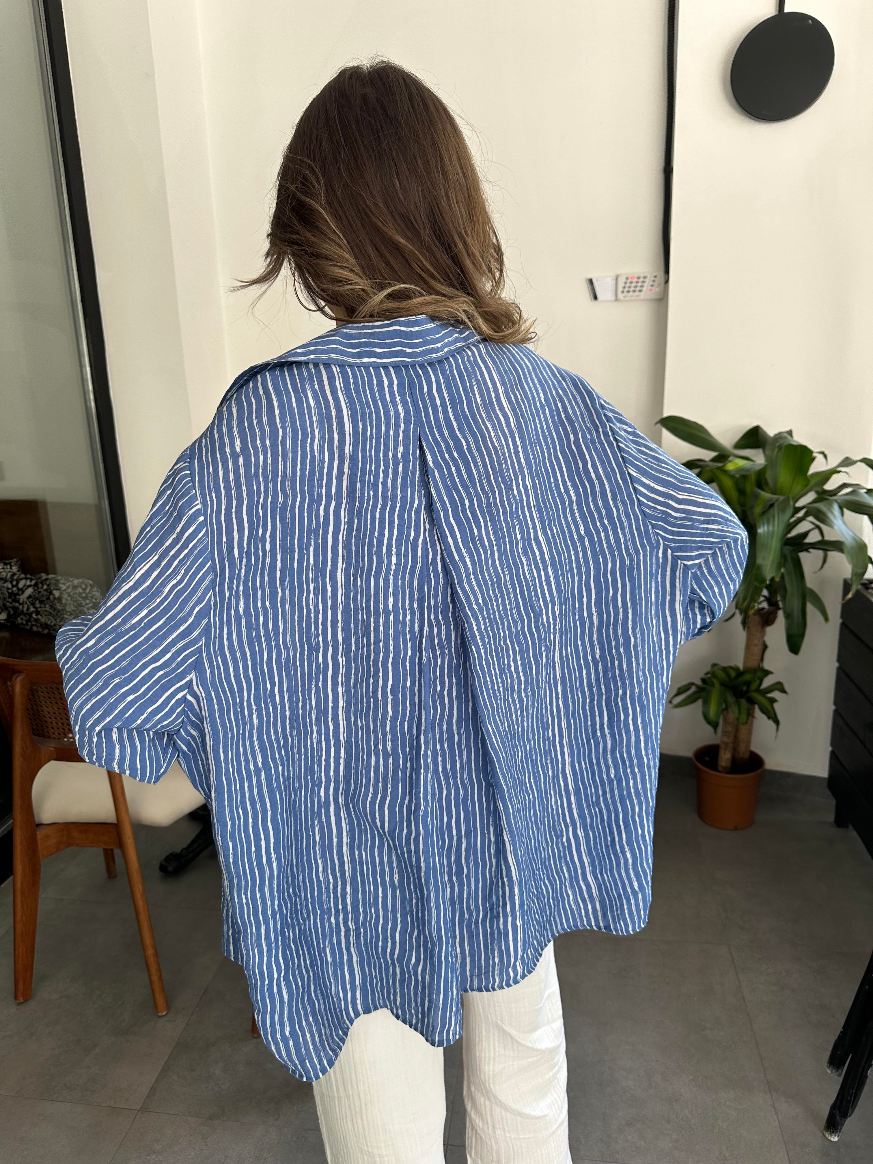 Lacivert Tensel Oversize Gömlek - Dominatrend