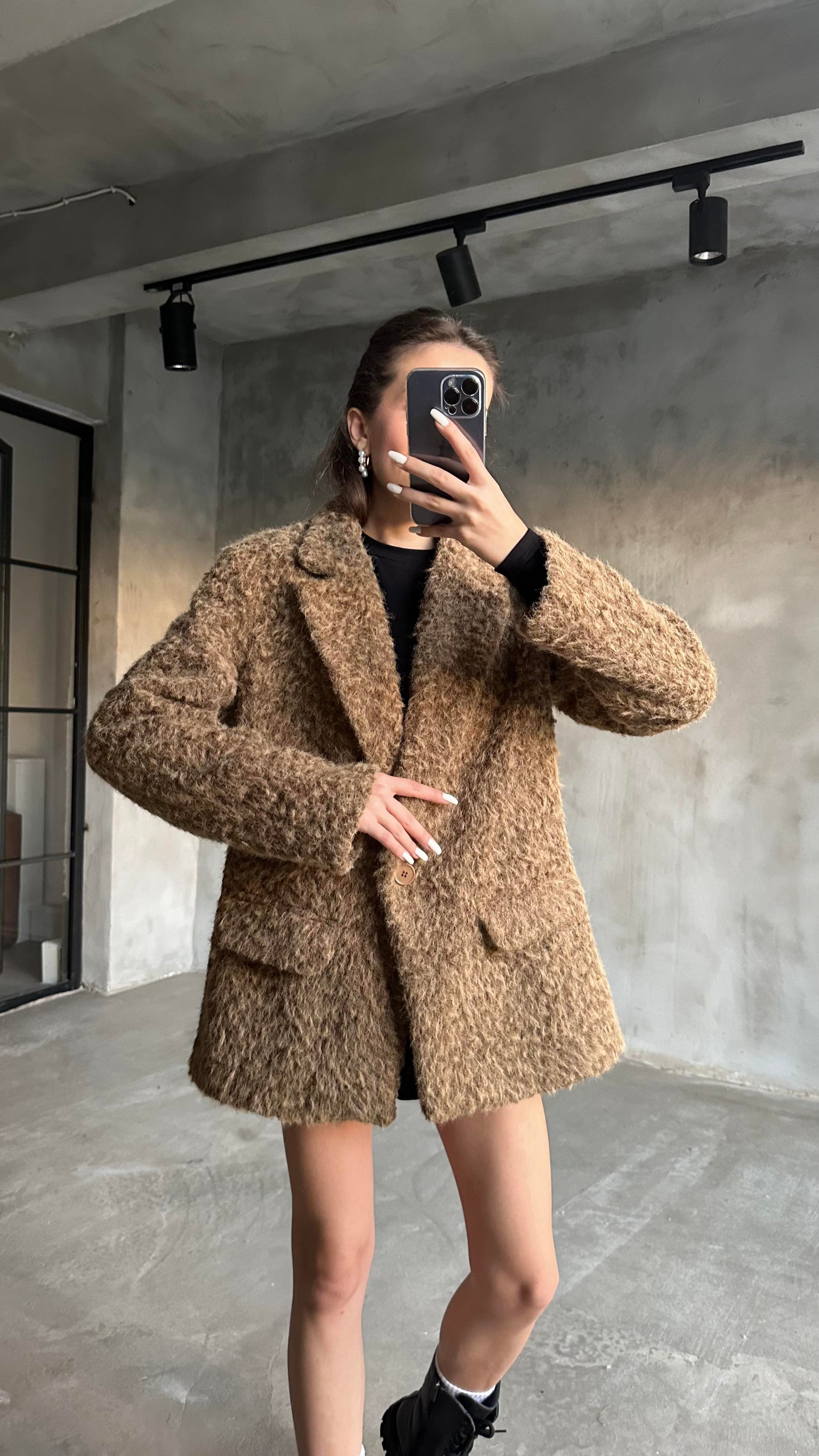 Ladies Keçe Blazer Ceket - Kahverengi - Dominatrend