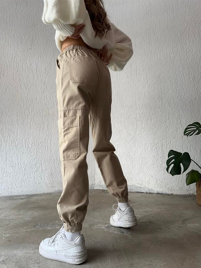 Lastikli Kargo Pantolon - Camel - Dominatrend