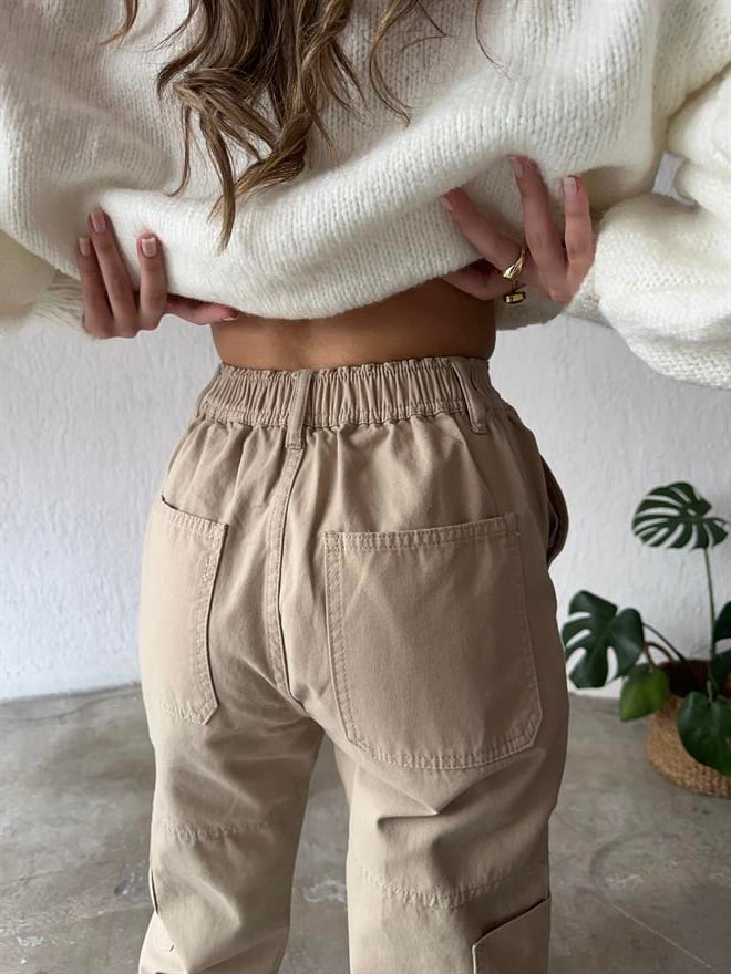 Lastikli Kargo Pantolon - Camel - Dominatrend