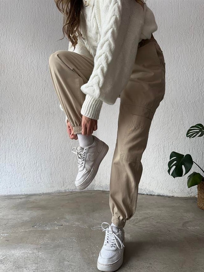 Lastikli Kargo Pantolon - Camel - Dominatrend