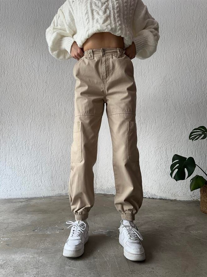 Lastikli Kargo Pantolon - Camel - Dominatrend