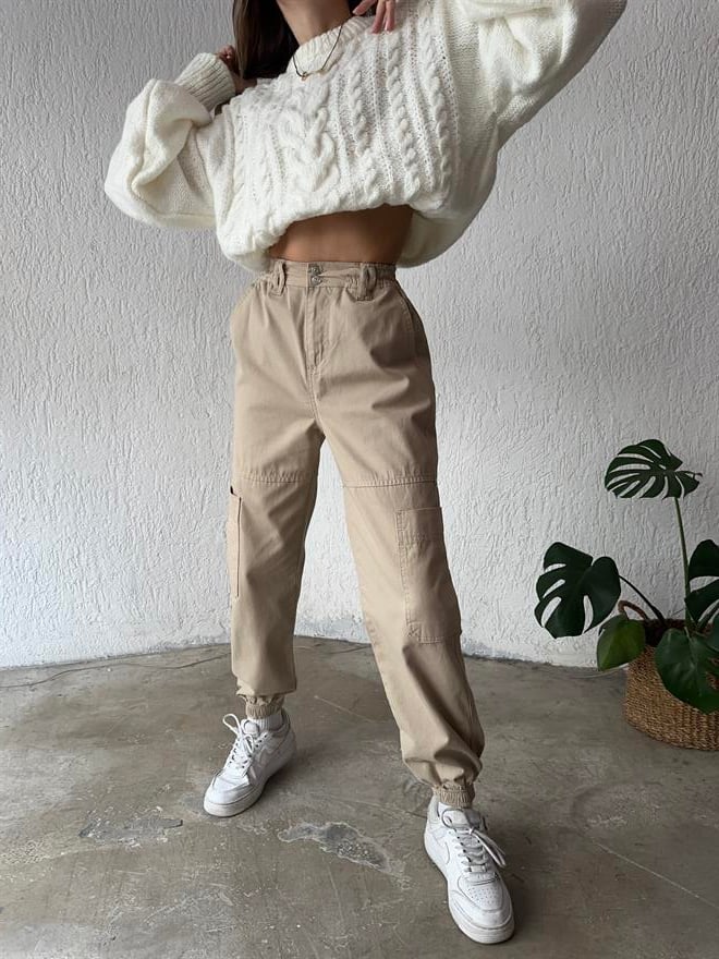 Lastikli Kargo Pantolon - Camel - Dominatrend