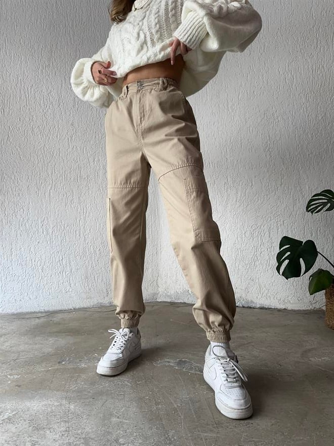 Lastikli Kargo Pantolon - Camel - Dominatrend