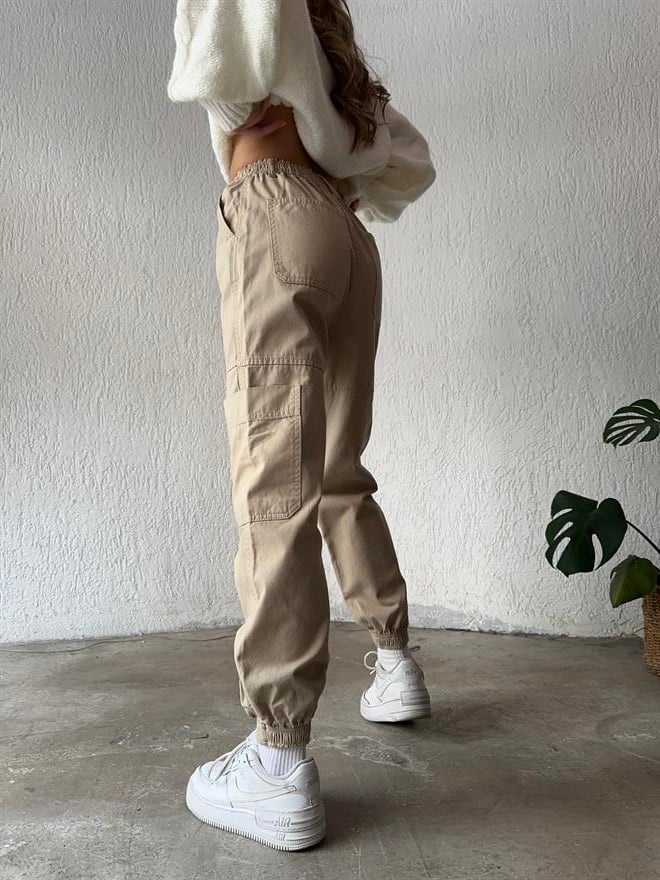 Lastikli Kargo Pantolon - Camel - Dominatrend