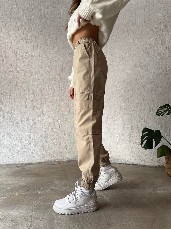 Lastikli Kargo Pantolon - Camel - Dominatrend