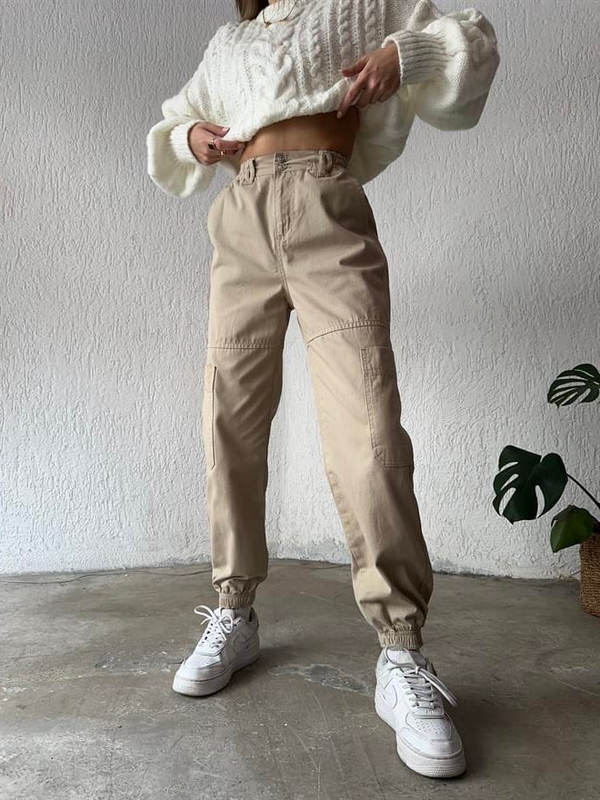 Lastikli Kargo Pantolon - Camel - Dominatrend