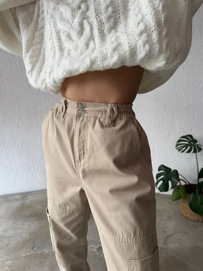 Lastikli Kargo Pantolon - Camel - Dominatrend