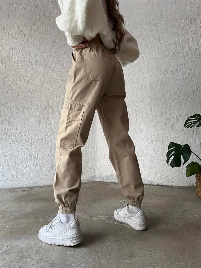 Lastikli Kargo Pantolon - Camel - Dominatrend