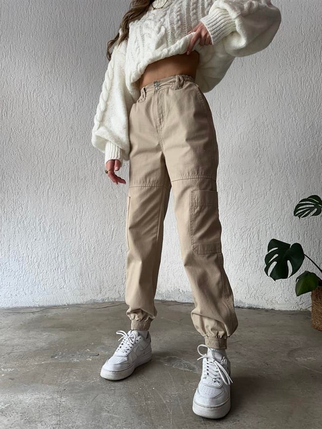 Lastikli Kargo Pantolon - Camel - Dominatrend