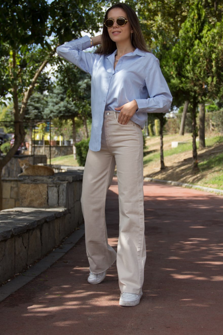 Lazer Kesim Straight Jean - Krem - Dominatrend
