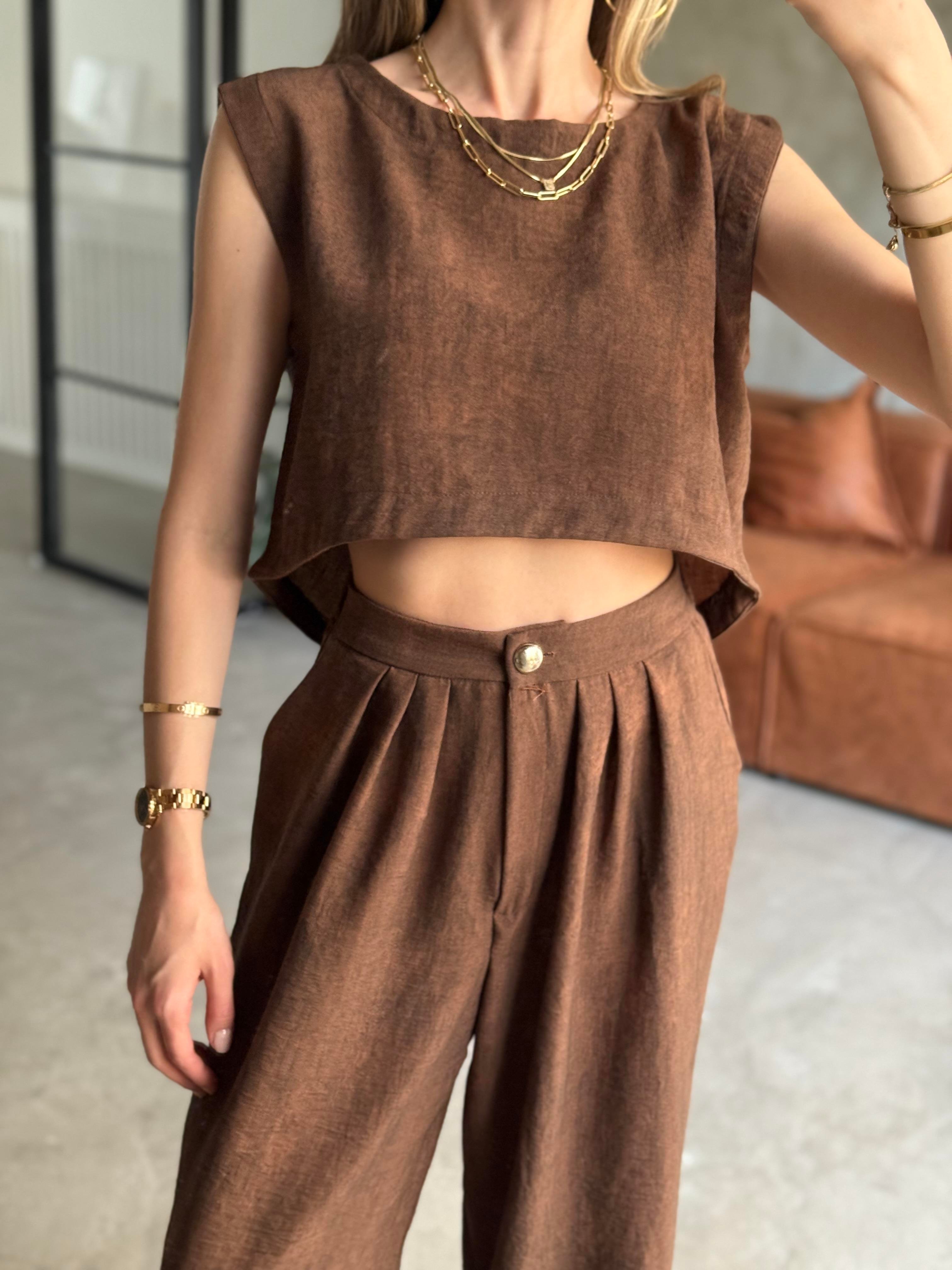 Lily Keten Karışımlı Takım - Kahverengi - Dominatrend