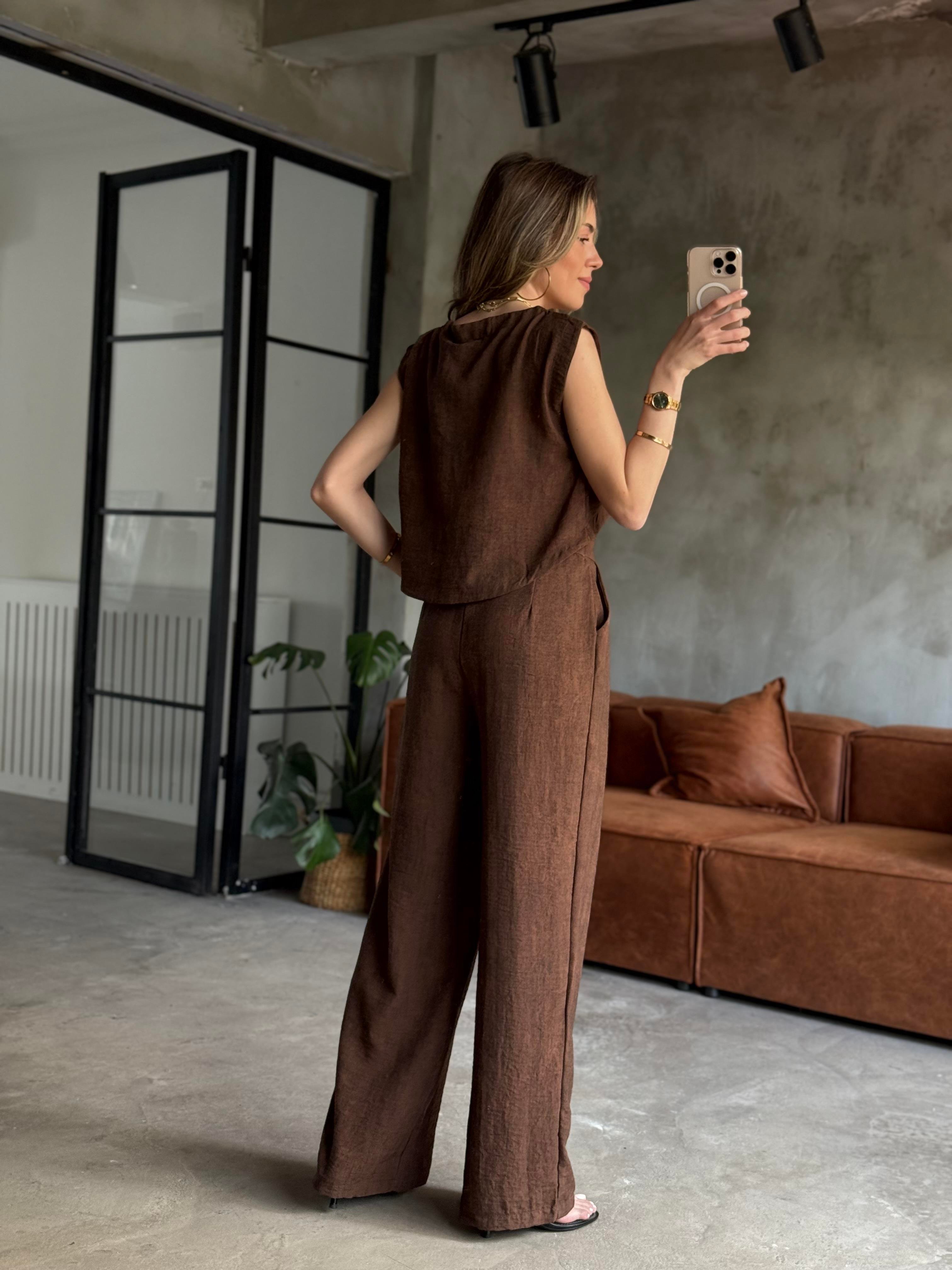 Lily Keten Karışımlı Takım - Kahverengi - Dominatrend