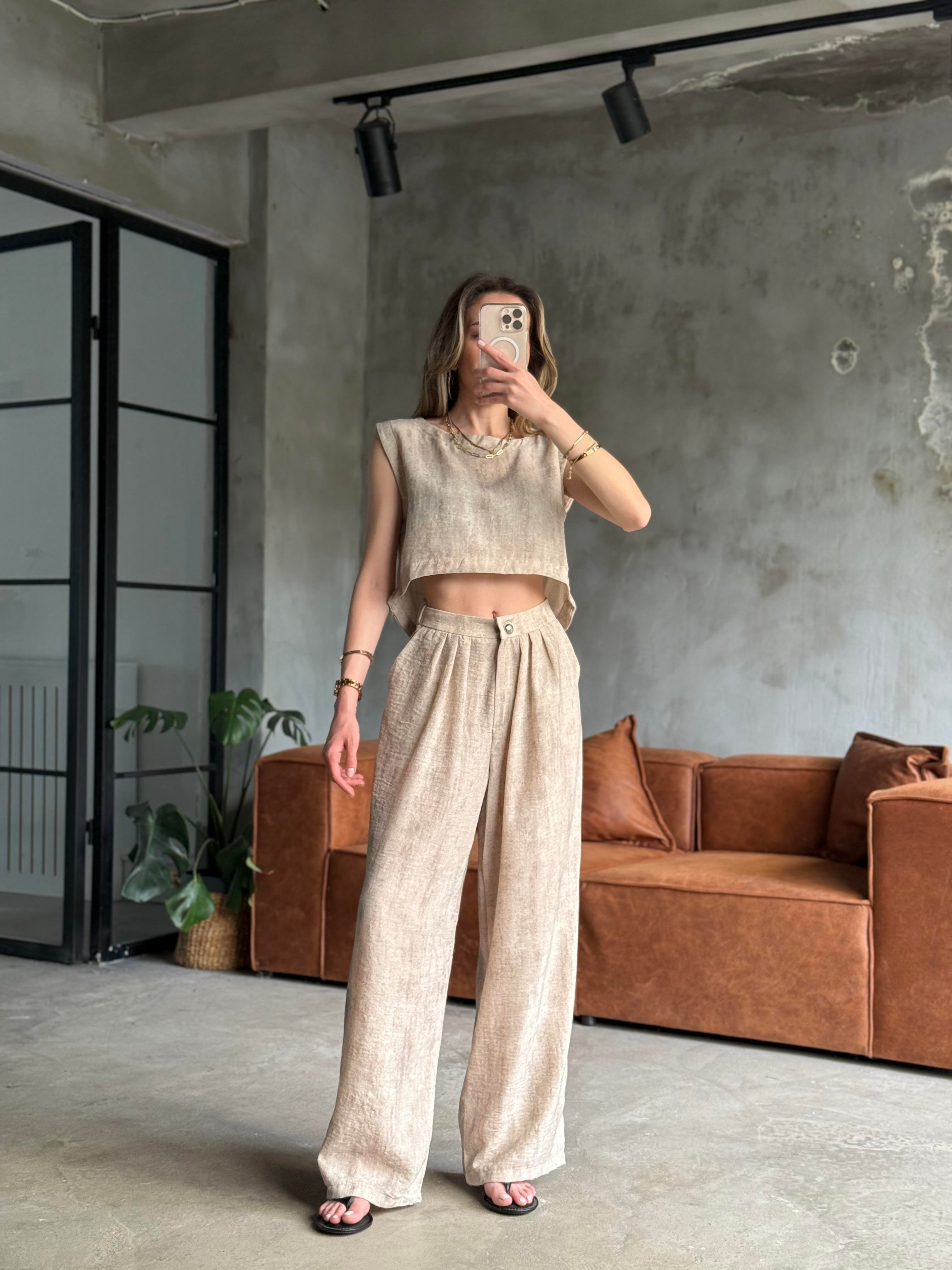 Lily Keten Karışımlı Takım - Krem - Dominatrend