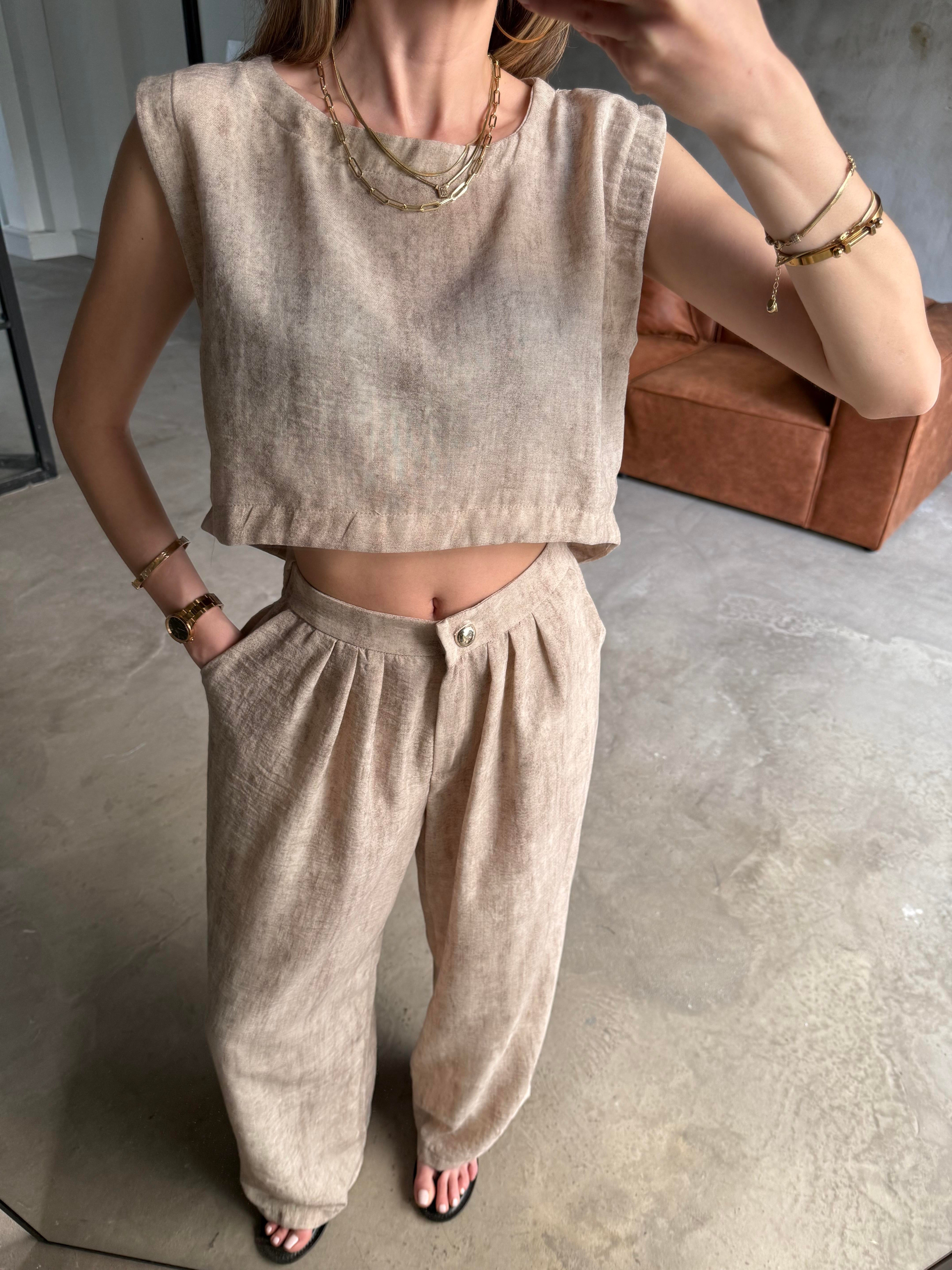 Lily Keten Karışımlı Takım - Krem - Dominatrend