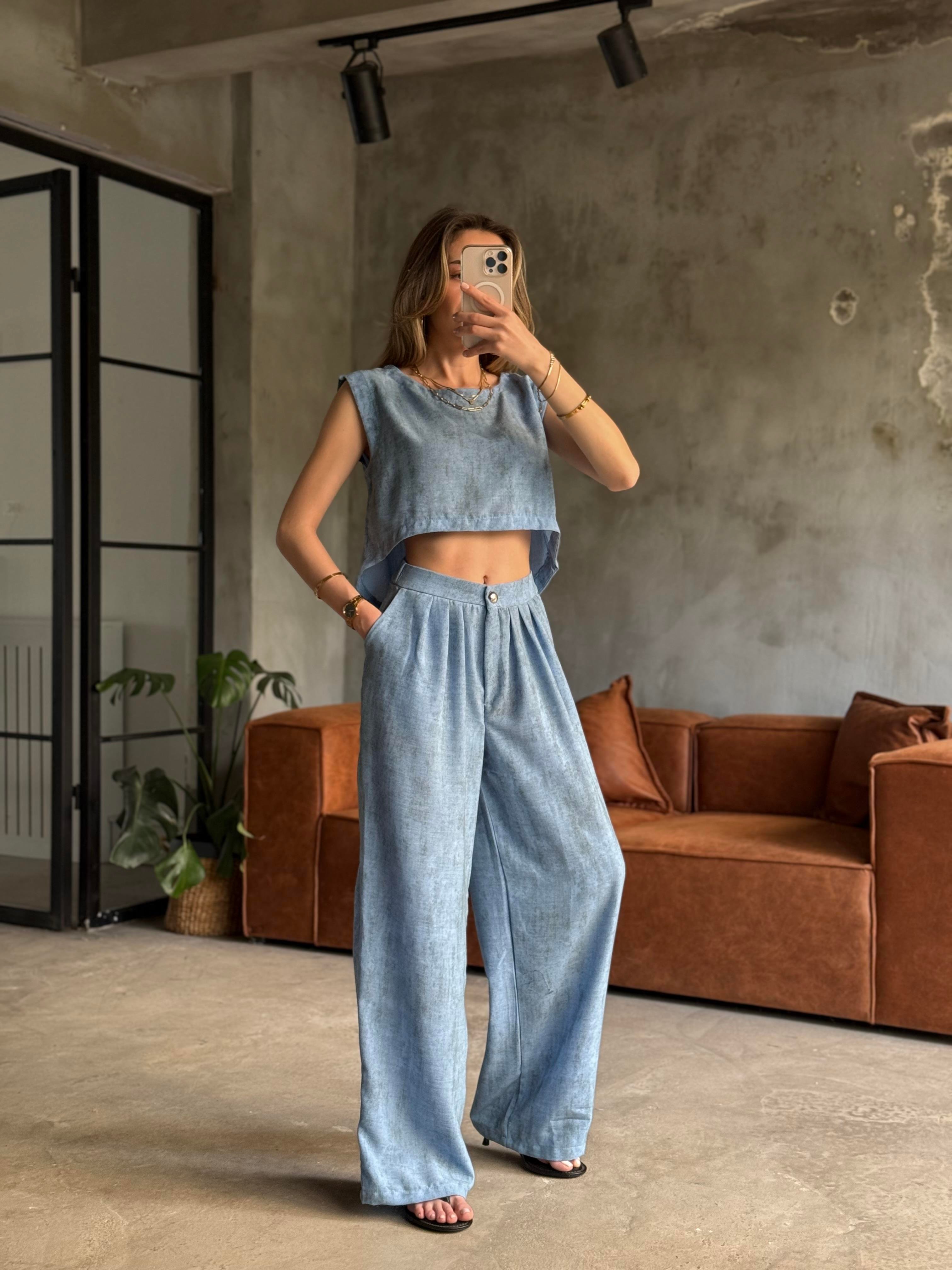 Lily Keten Karışımlı Takım - Mavi - Dominatrend