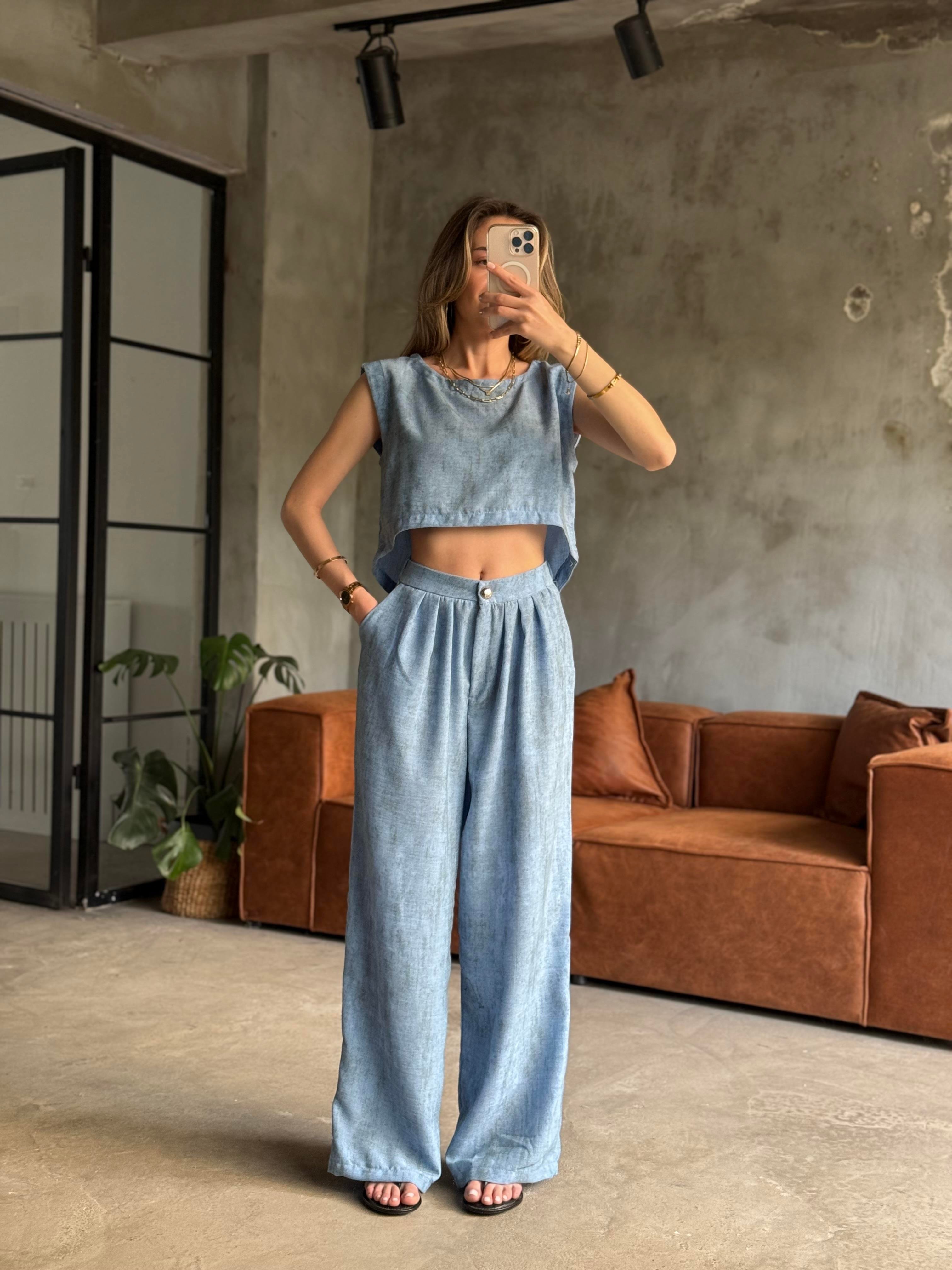 Lily Keten Karışımlı Takım - Mavi - Dominatrend