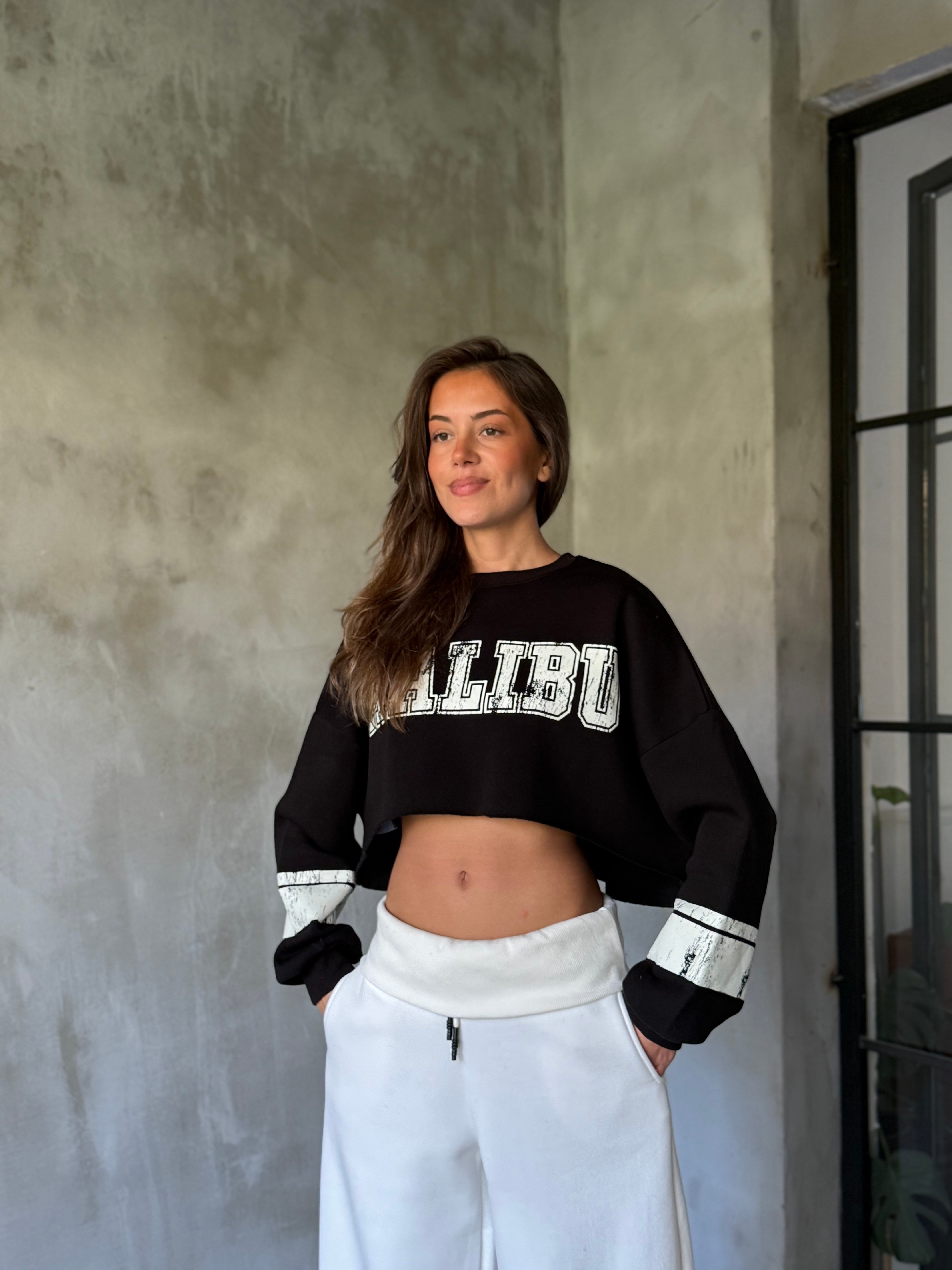 Malibu Crop Oversize Swatshirt - Siyah - Dominatrend