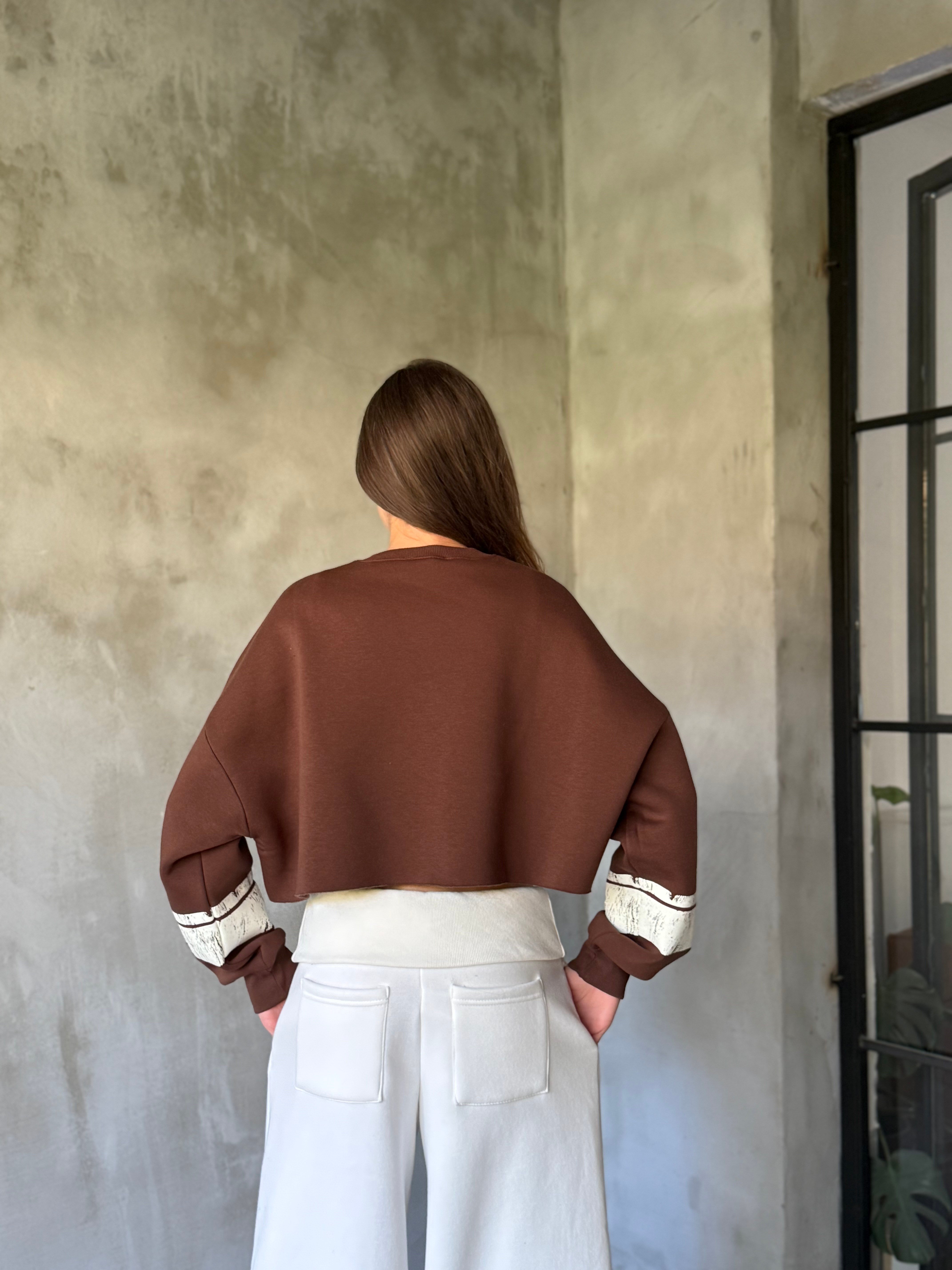 Malibu Crop Oversize Sweatshirt - Kahverengi - Dominatrend
