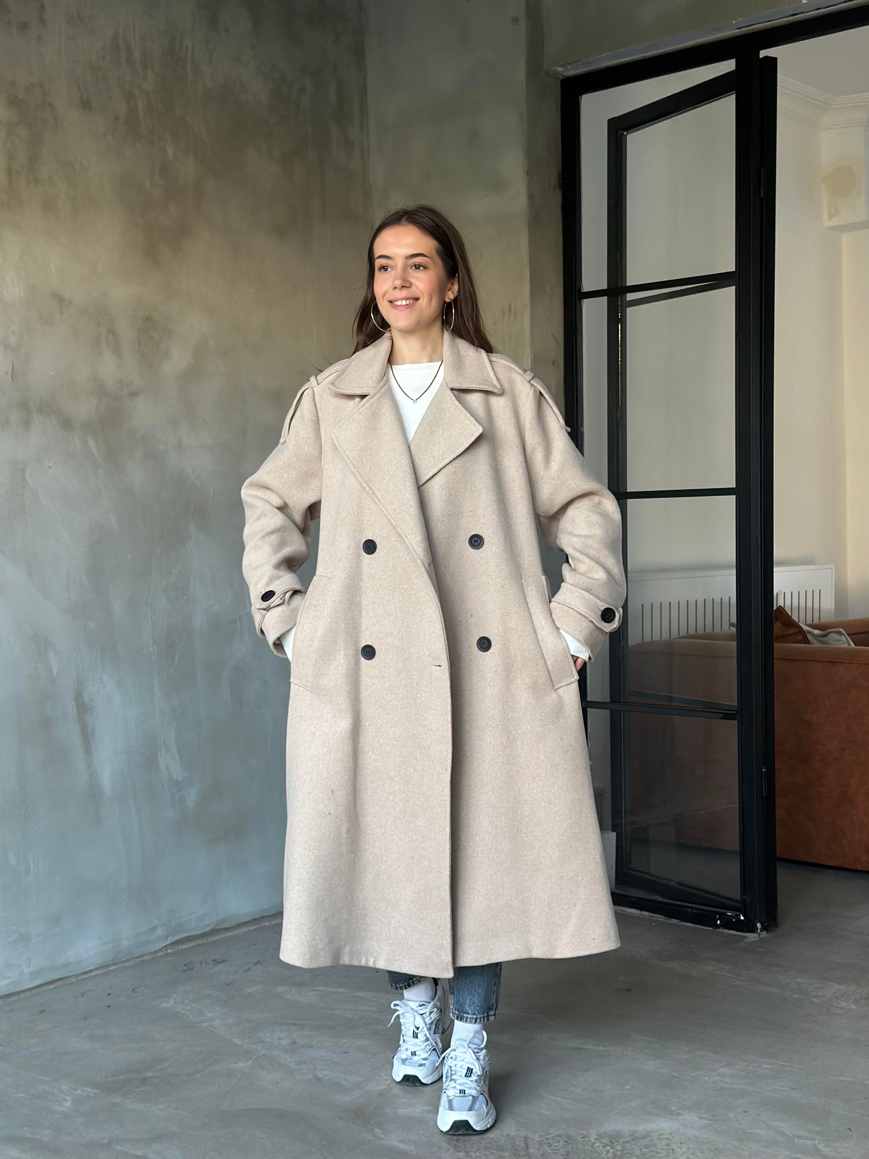 Massi Oversize Kaşe Kaban - Krem - Dominatrend