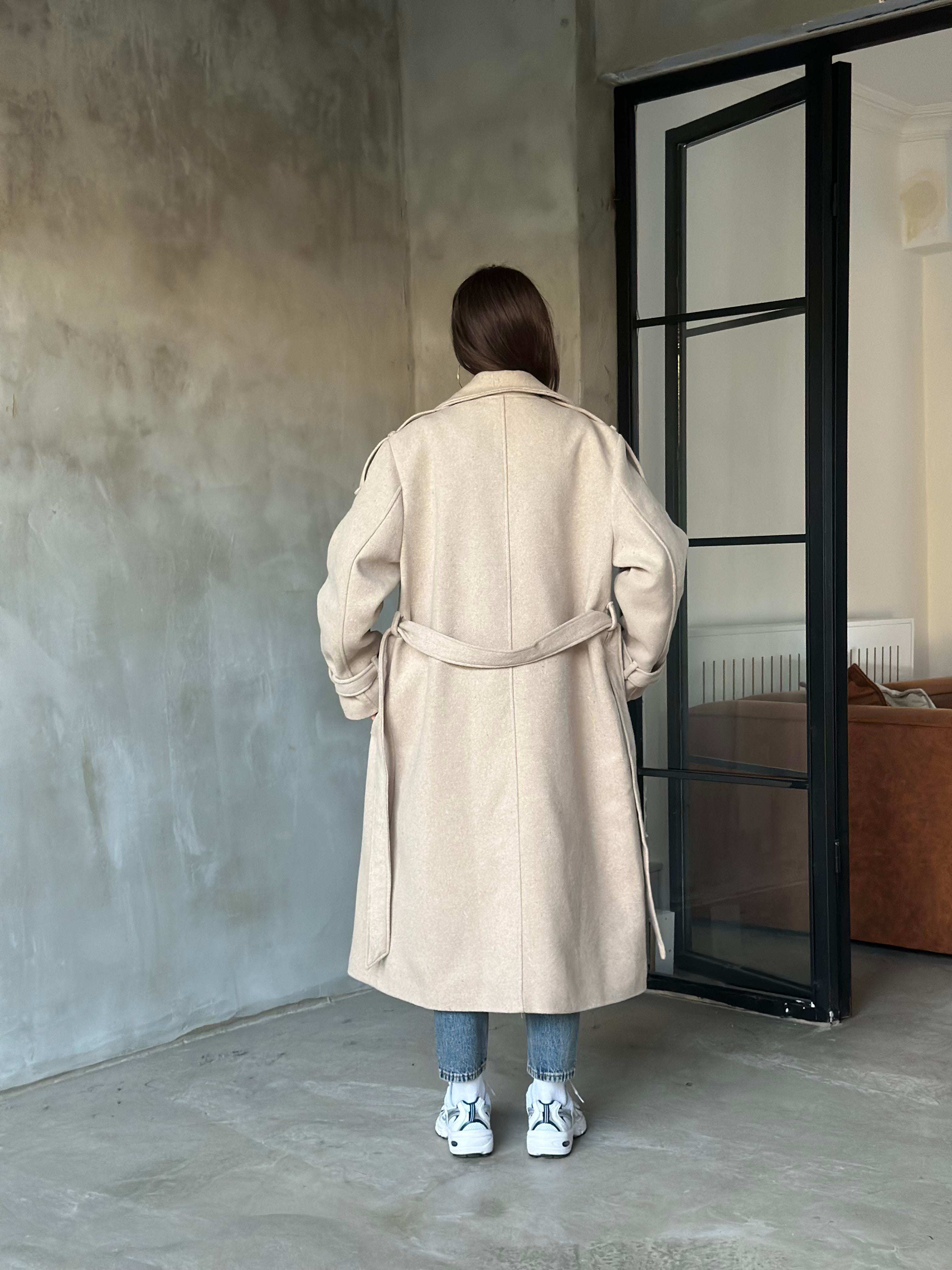 Massi Oversize Kaşe Kaban - Krem - Dominatrend