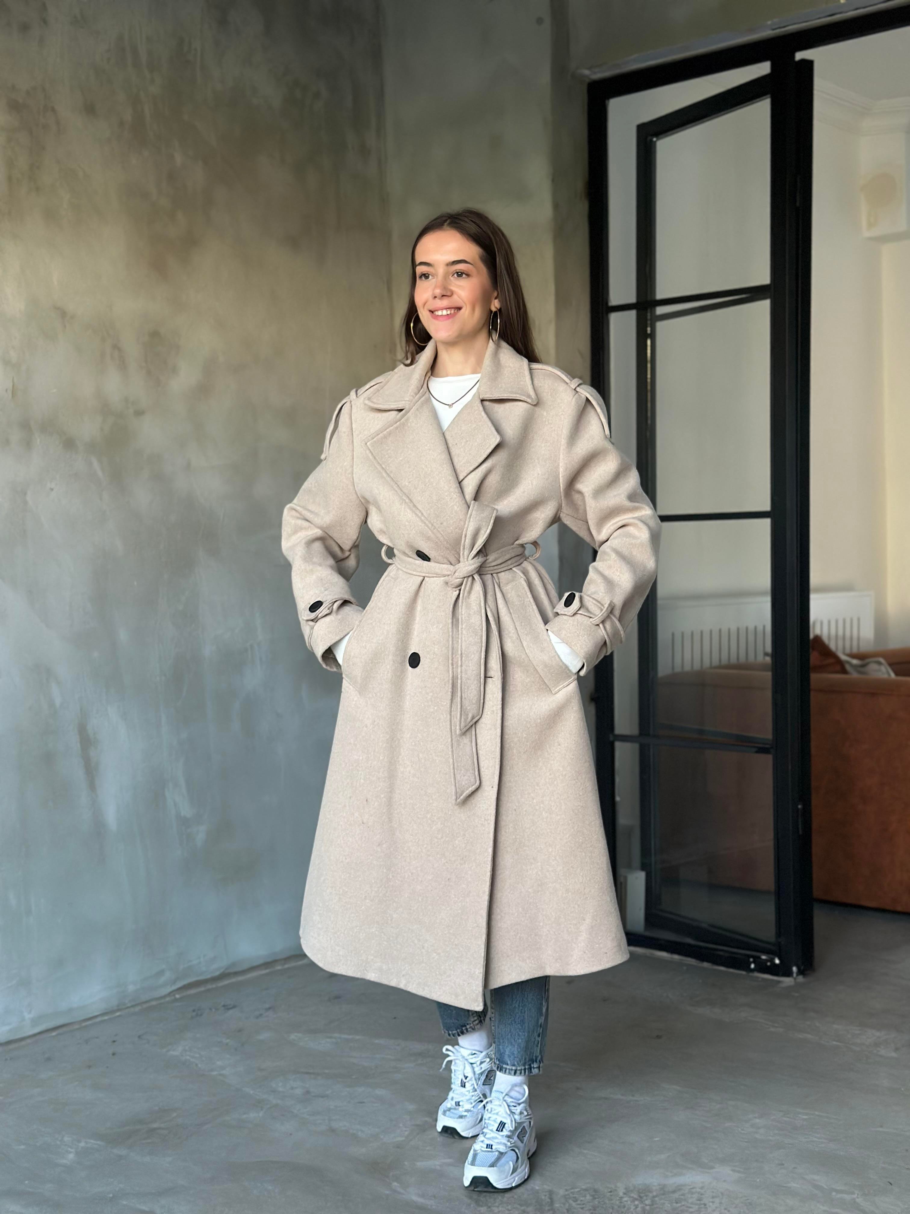 Massi Oversize Kaşe Kaban - Krem - Dominatrend