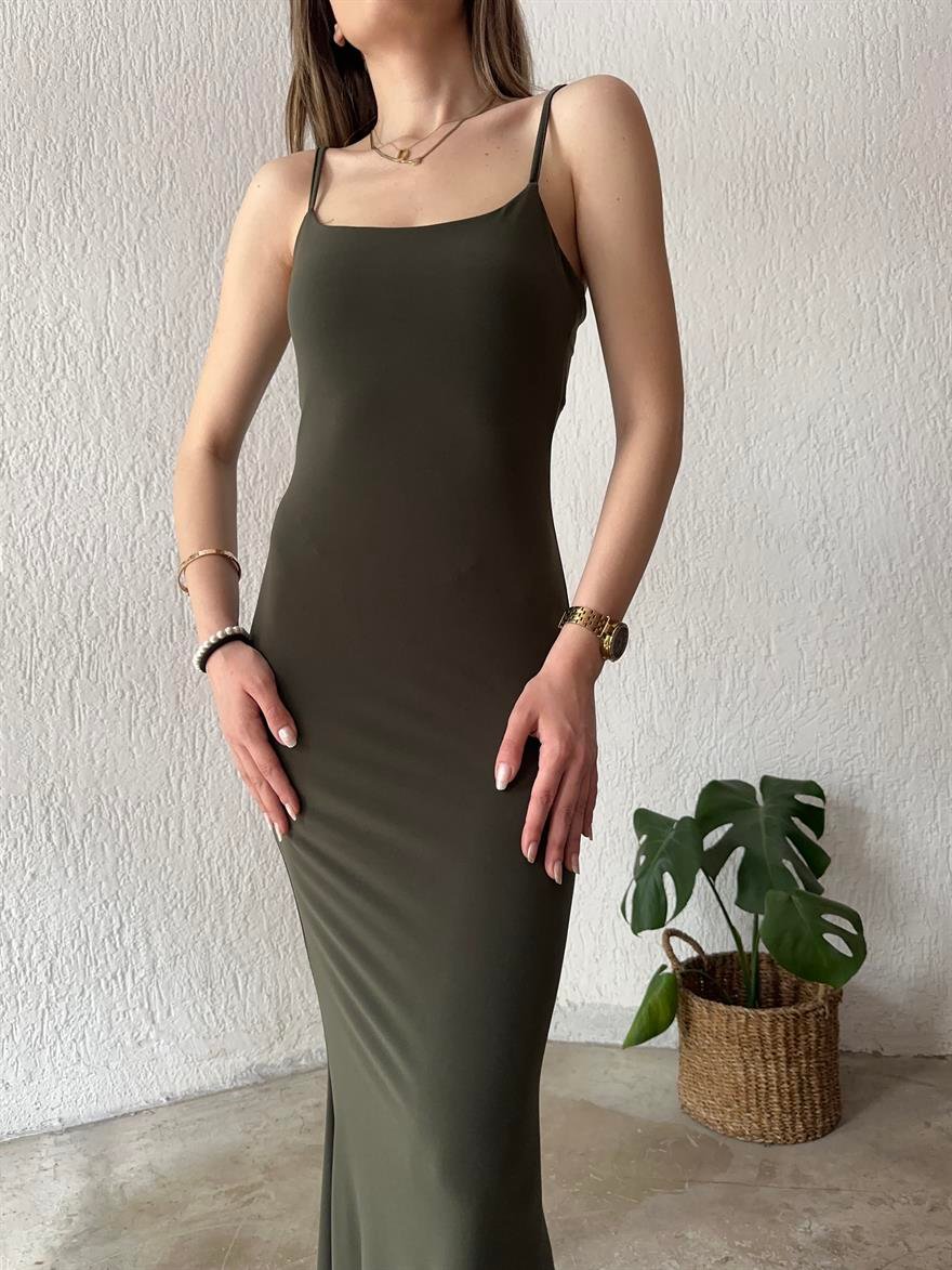 Maxi Boy Dar Elbise - Haki - Dominatrend