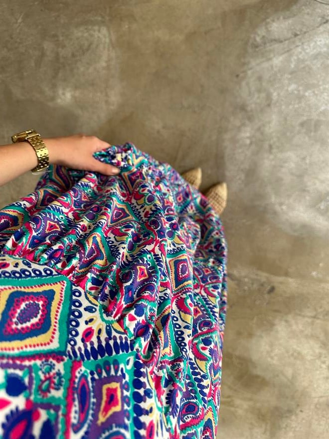 Maxi Desenli Pamuklu Elbise - Pembe - Dominatrend
