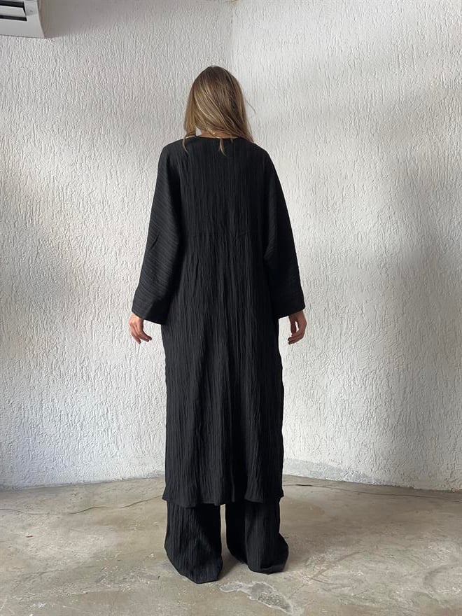 Maxi Kimono Gofre Takım - Siyah - Dominatrend