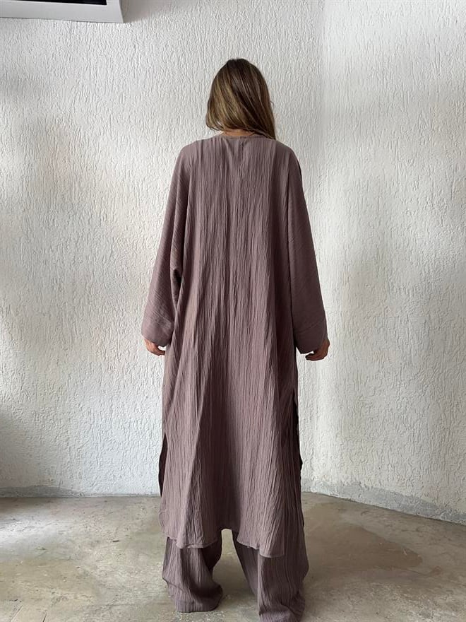 Maxi Kimono Gofre Takım - Vizon - Dominatrend