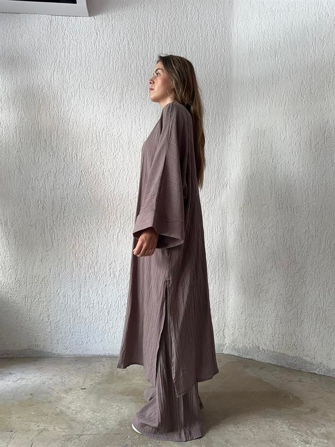 Maxi Kimono Gofre Takım - Vizon - Dominatrend