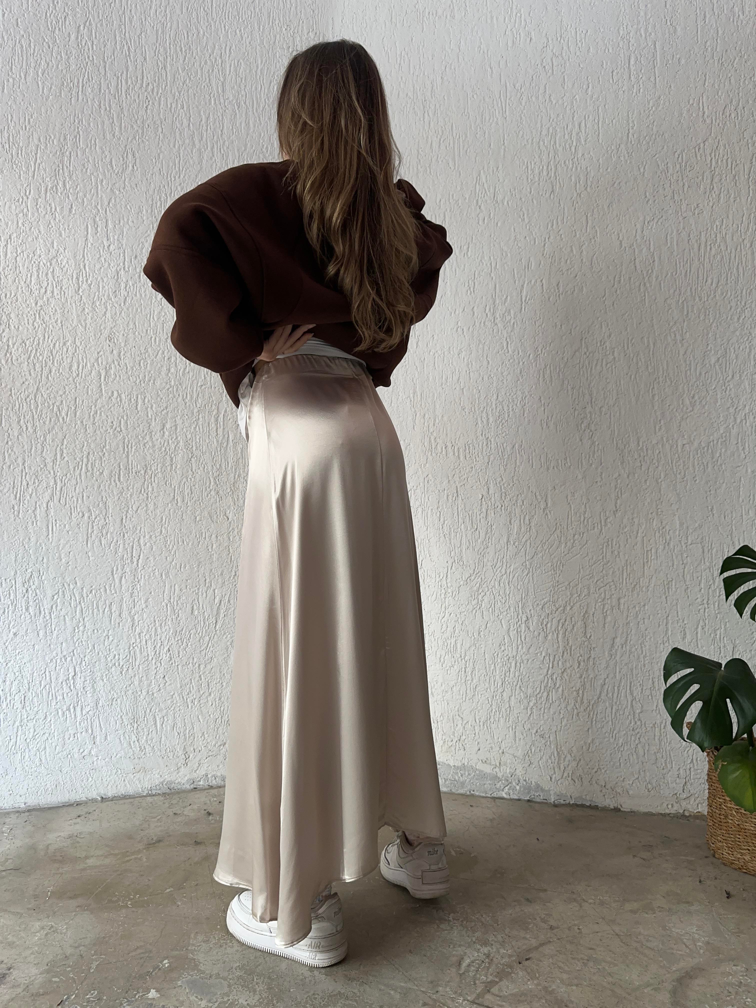 Maxi Saten Etek - Bej - Dominatrend