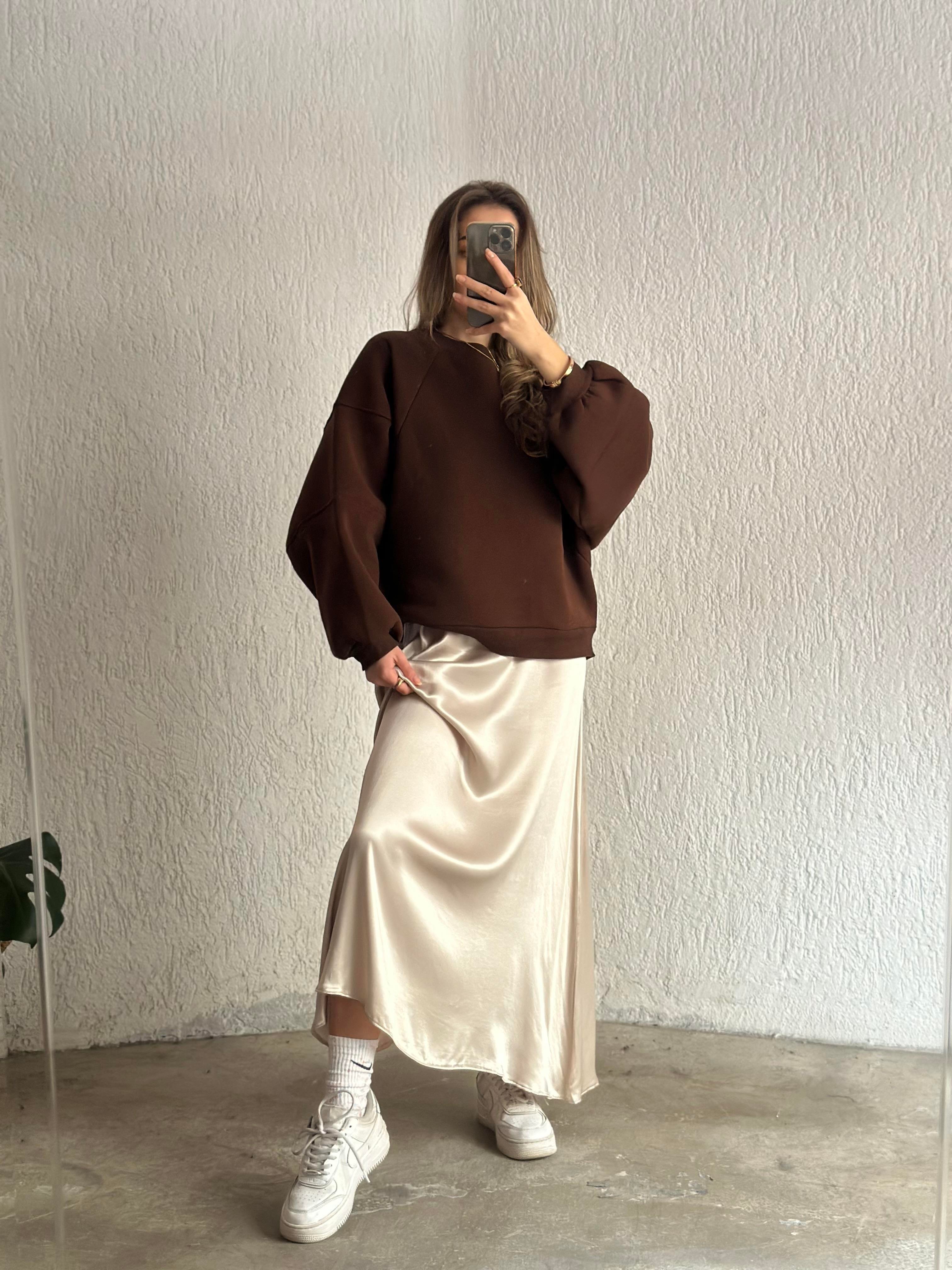 Maxi Saten Etek - Bej - Dominatrend