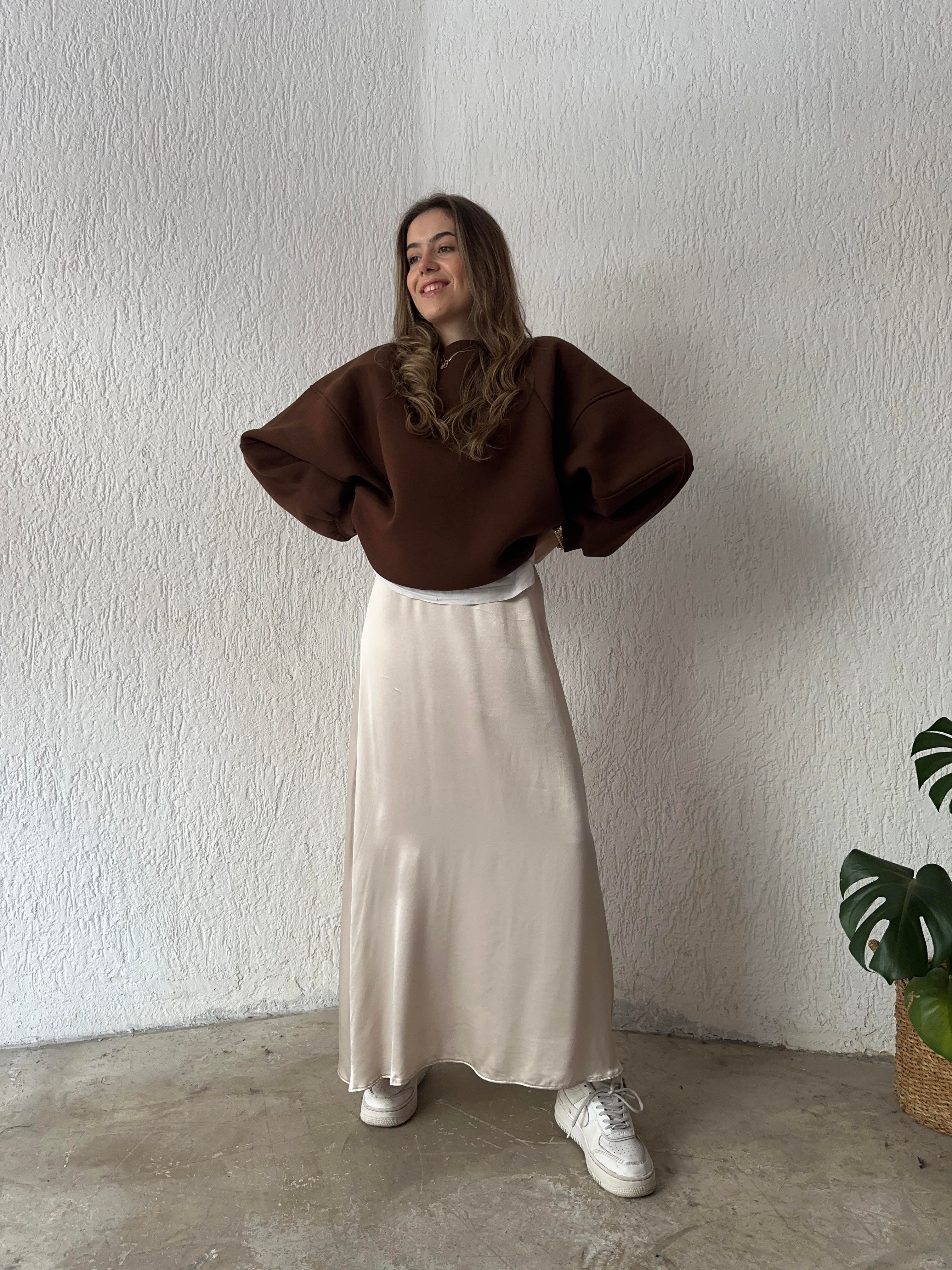 Maxi Saten Etek - Bej - Dominatrend