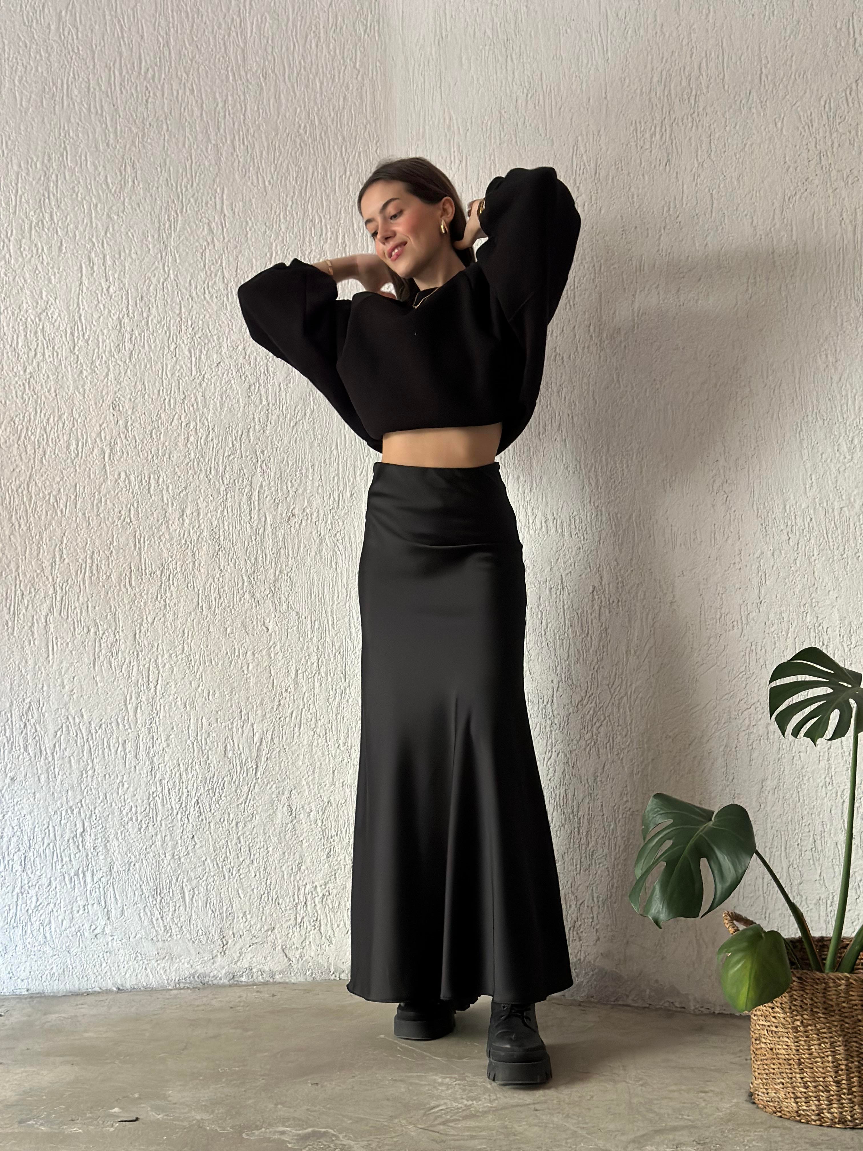 Maxi Saten Etek - Siyah - Dominatrend