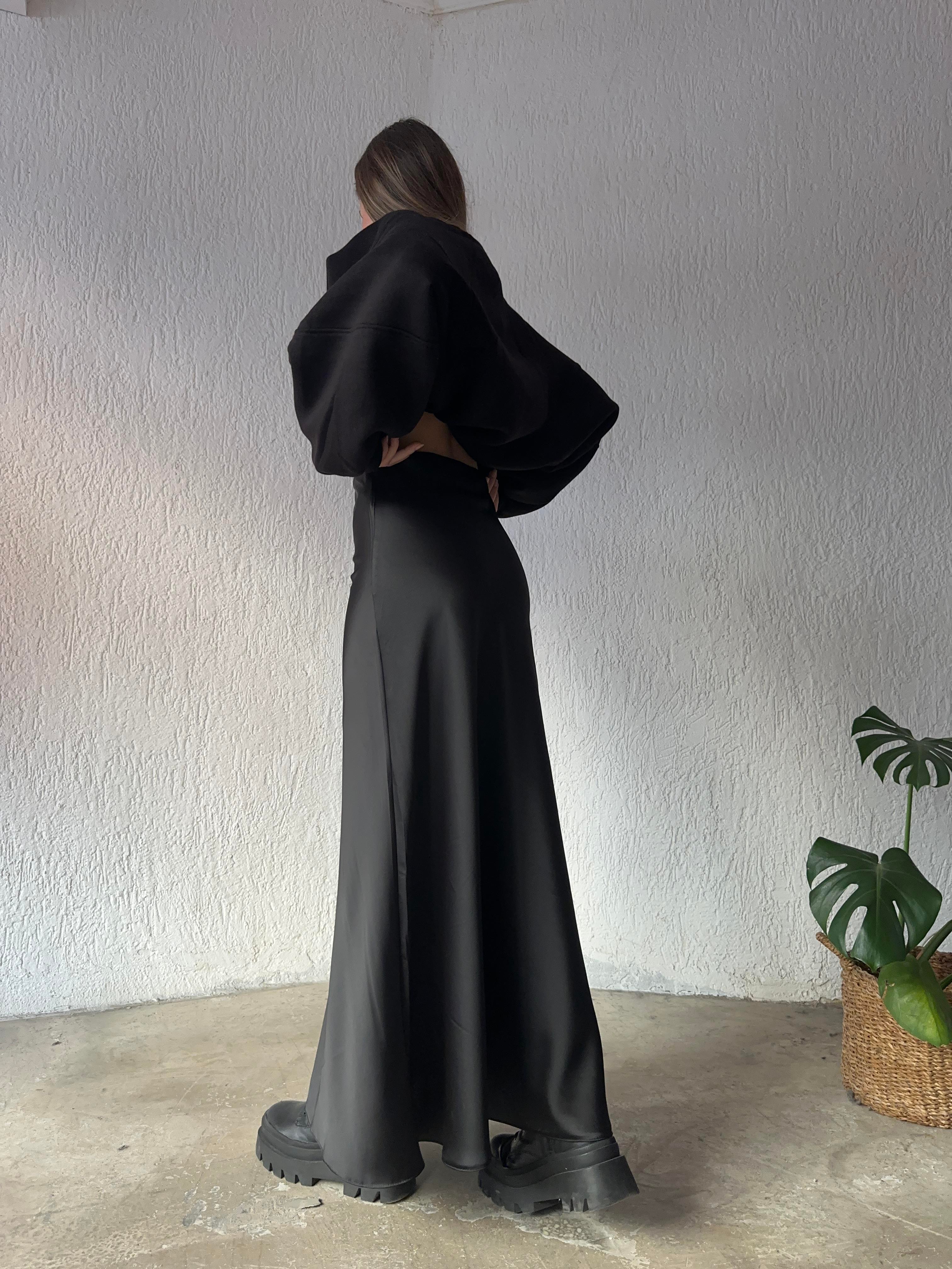 Maxi Saten Etek - Siyah - Dominatrend