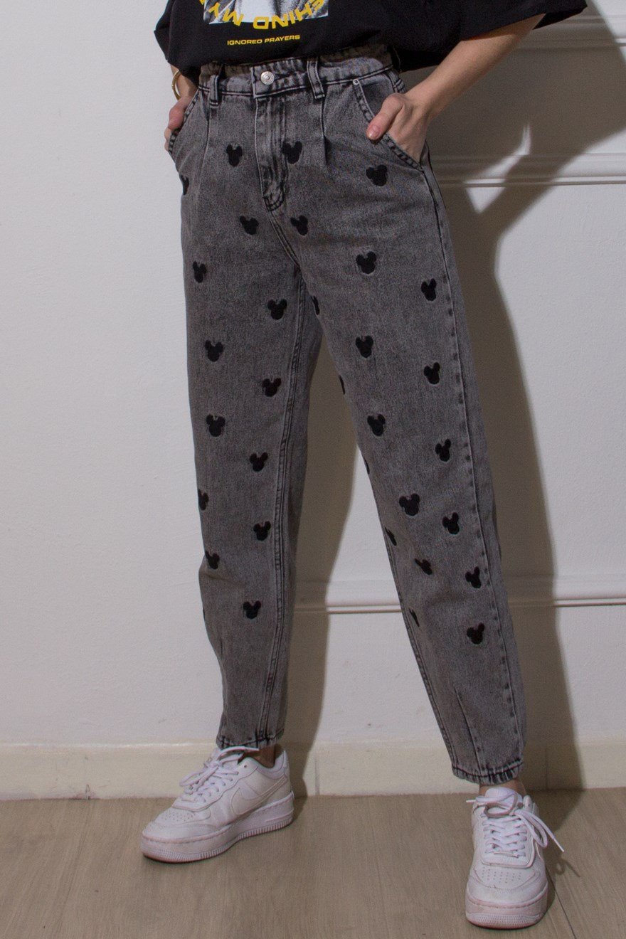 Mickey Nakışlı Balon Mom Jean - Dominatrend