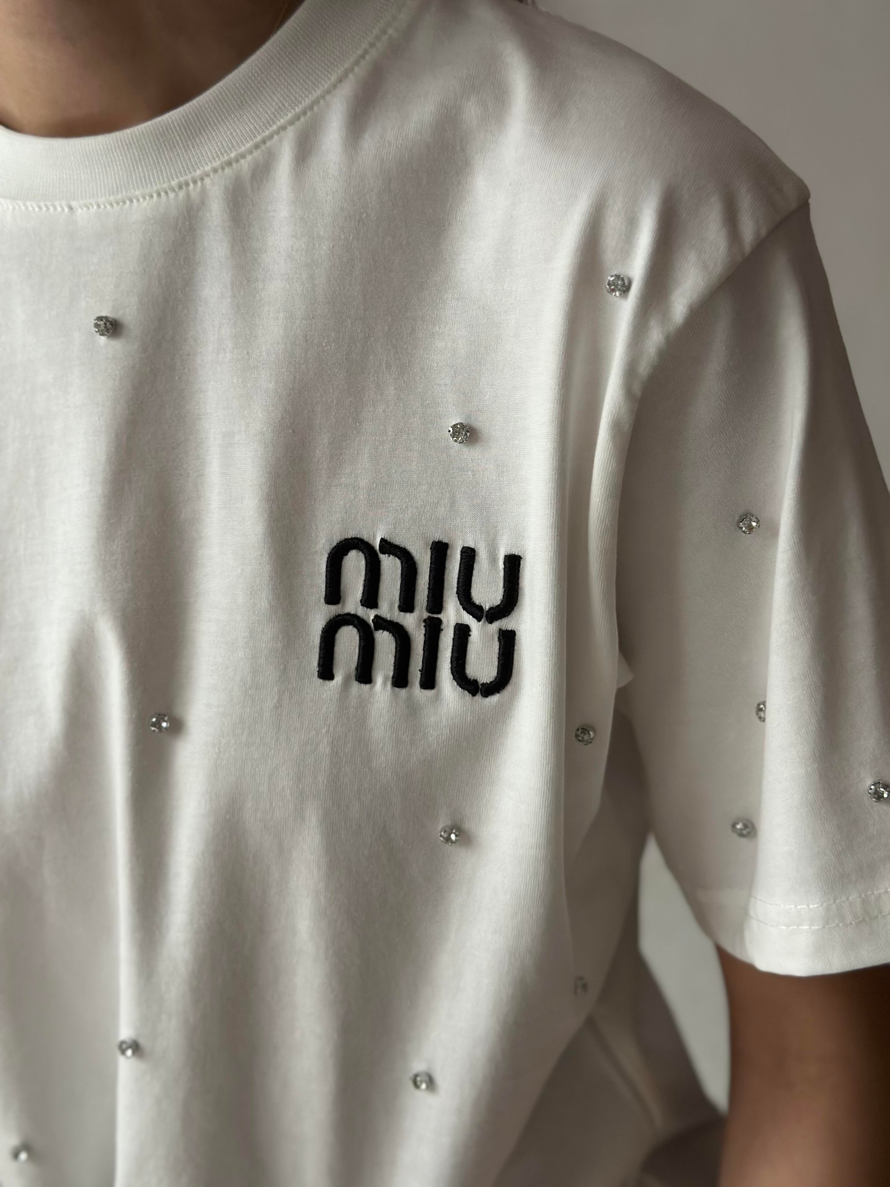 Miu Miu Taşlı Oversize T-shirt - beyaz