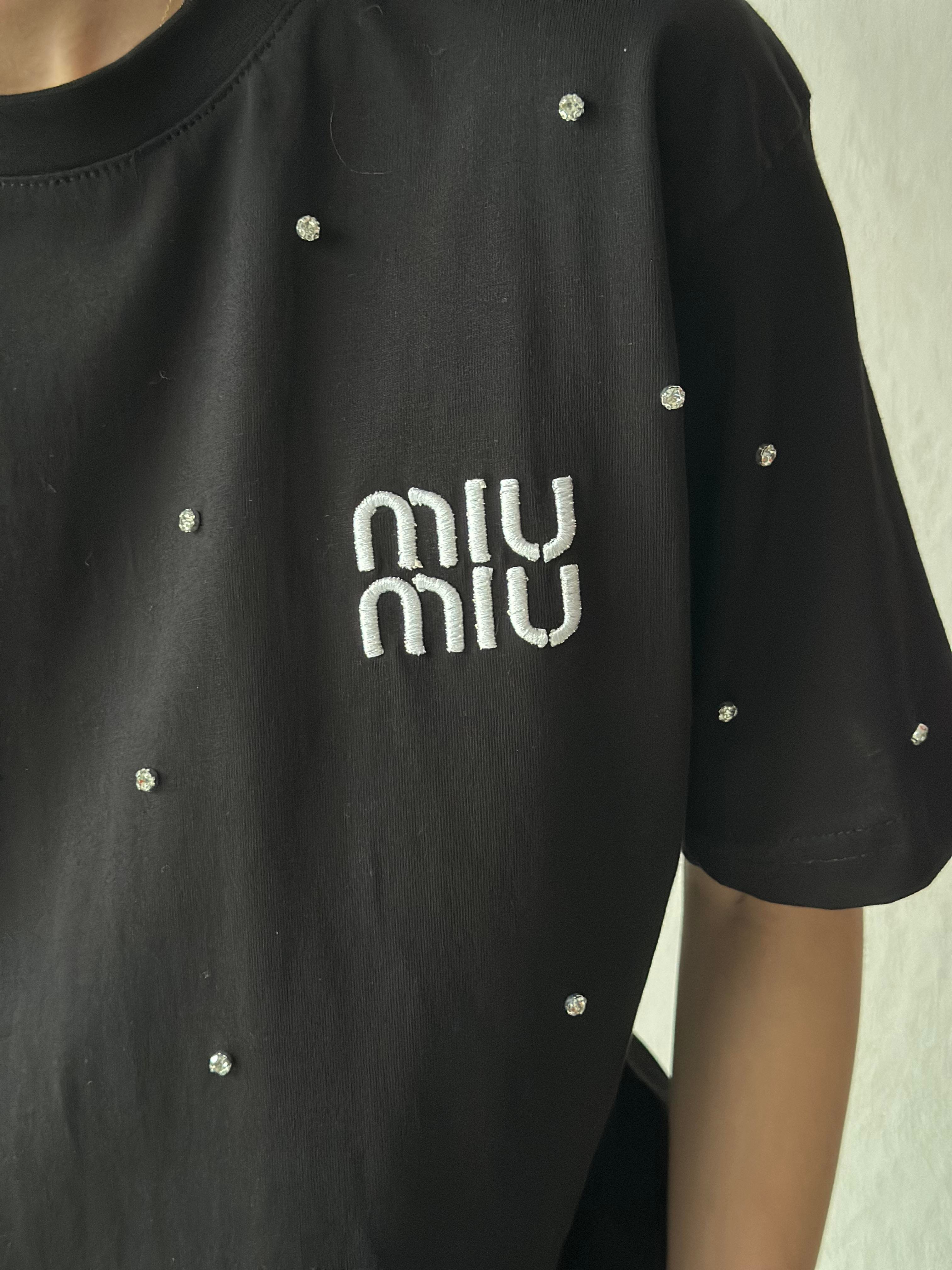 Miu Miu Taşlı Oversize Tişört - Beyaz - Dominatrend