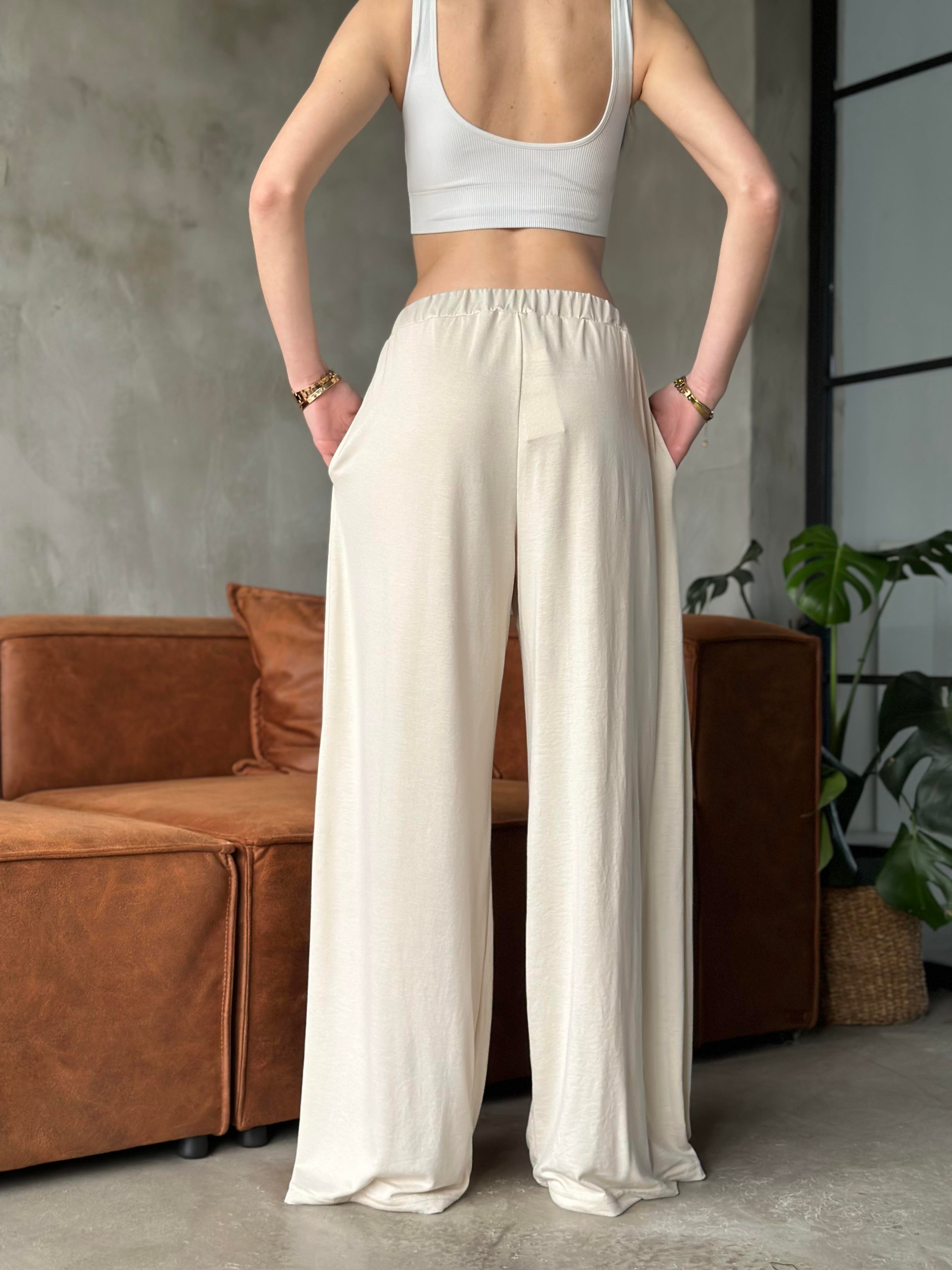 Modal Dökümlü Palazzo Pantolon Krem - Dominatrend