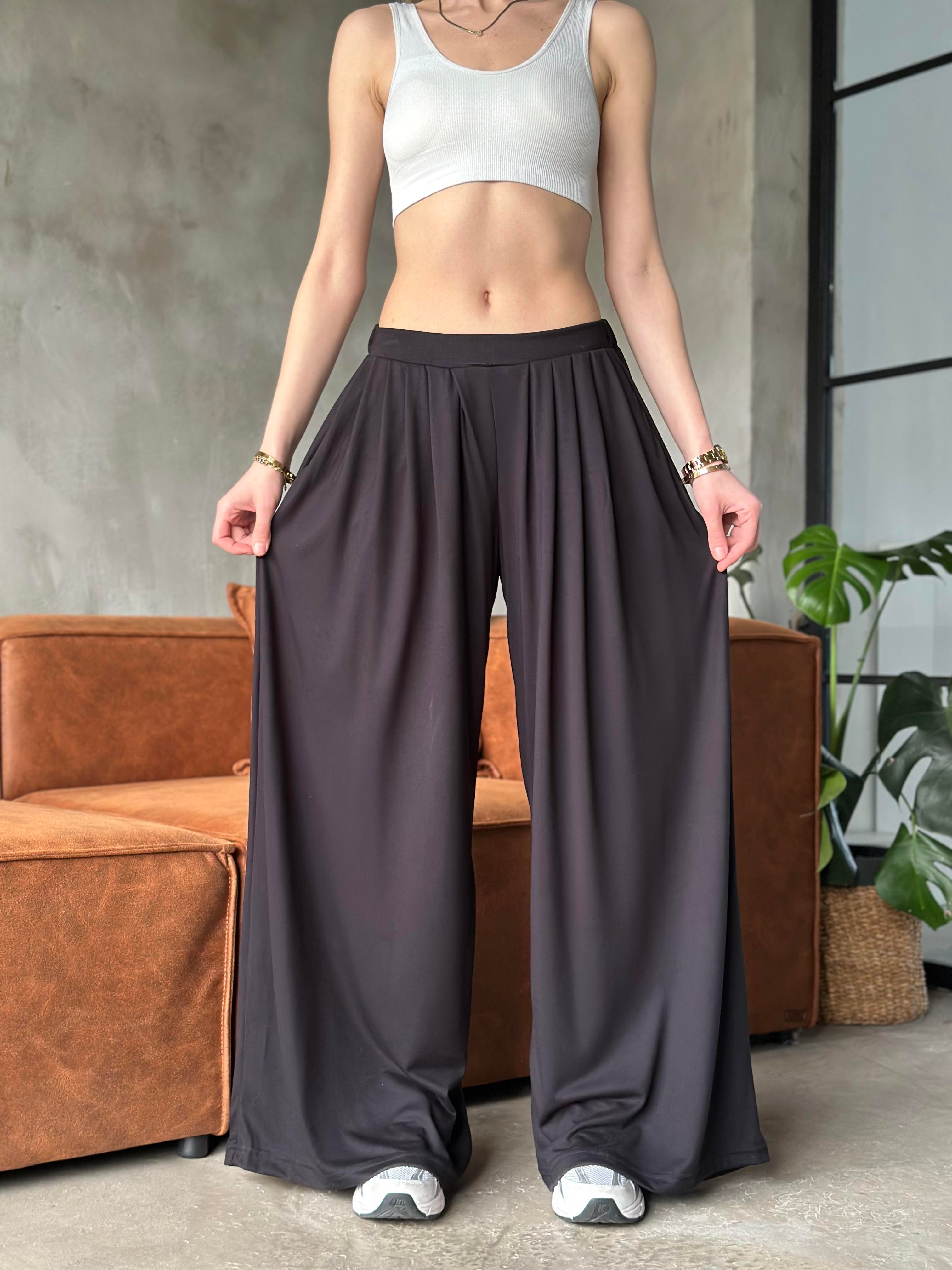 Modal Dökümlü Palazzo  Pantolon Siyah - Dominatrend